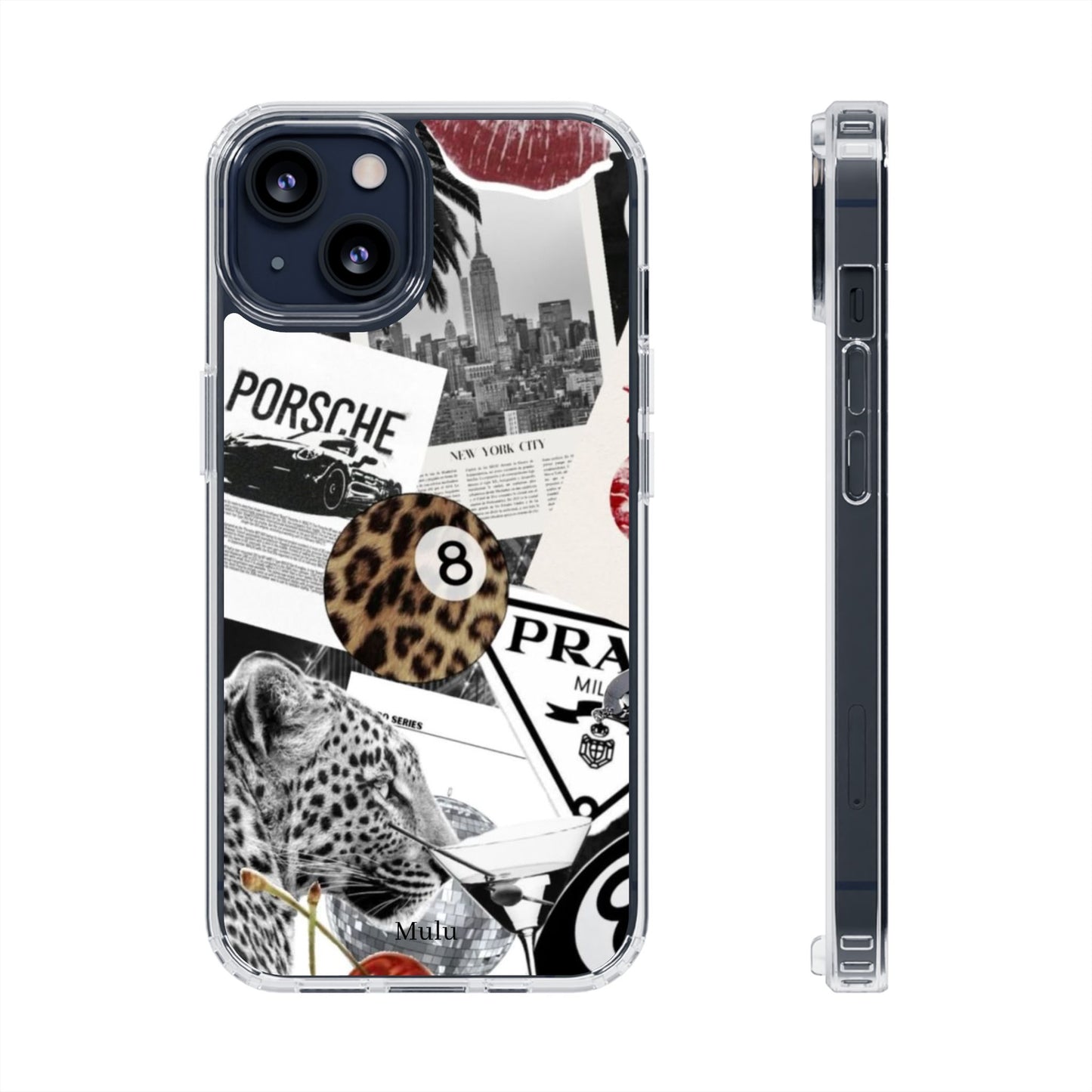 Clear Impact-Resistant Phone Case — Collage Luxury Leopard & Vintage Car Design