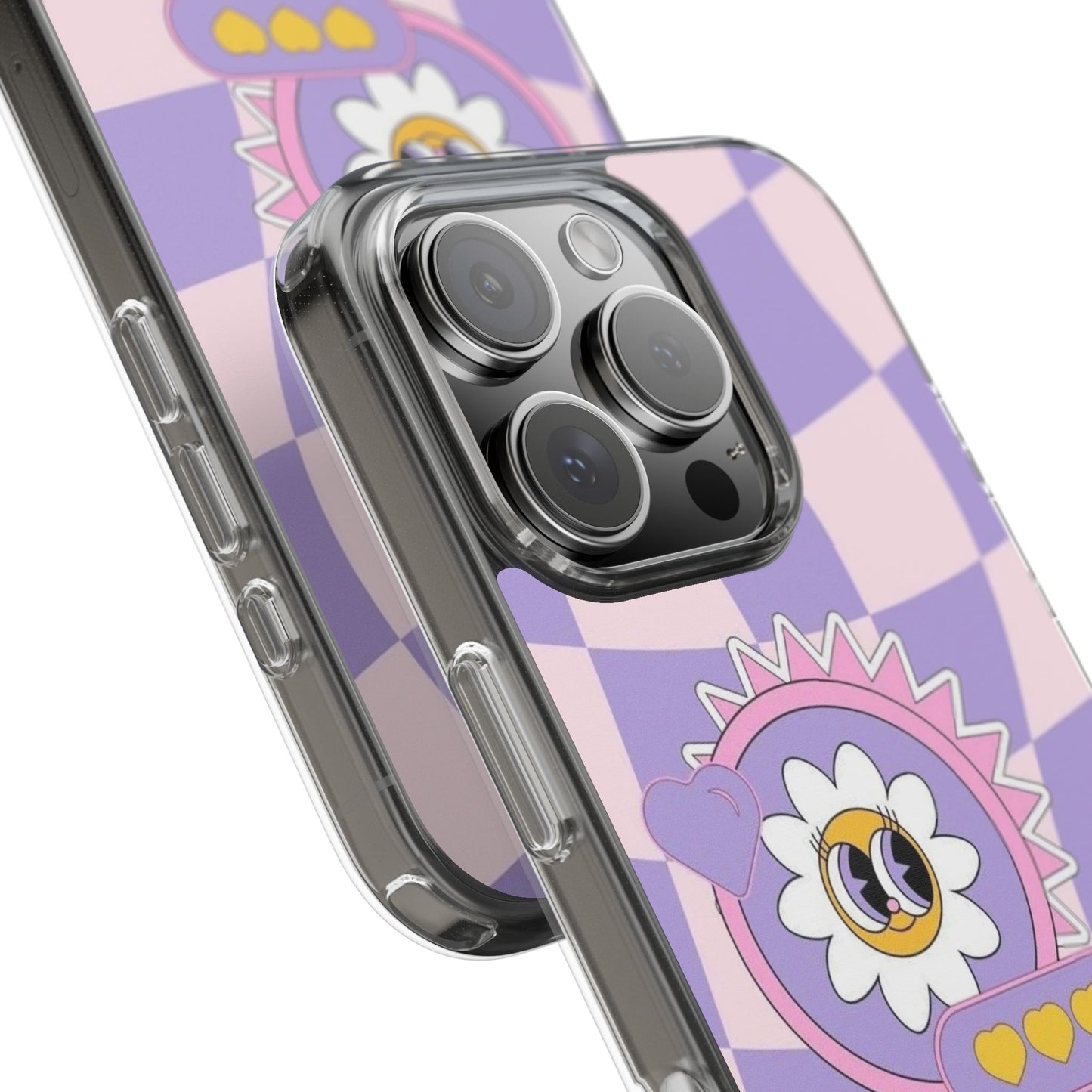 Clear Impact-Resistant Case — Cute Purple Checkerboard Dino with 'Mulu'