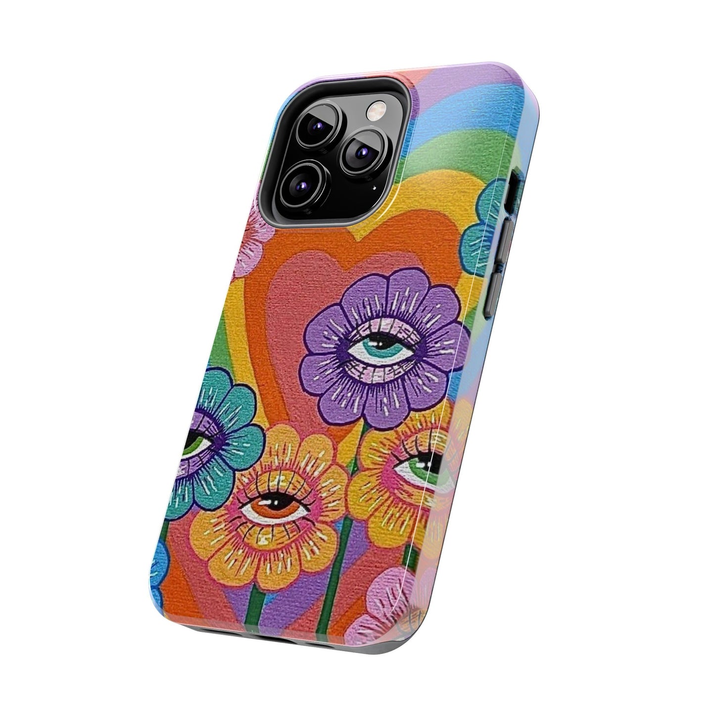 Psychedelic Eye Flower Tough Phone Case — Retro Rainbow Protective iPhone Cover
