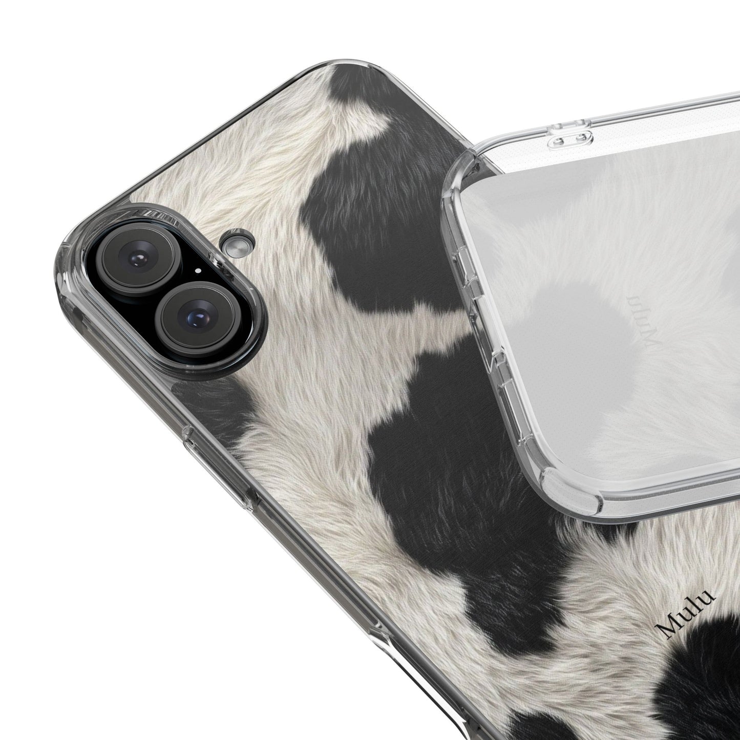Cow Print Clear Impact Phone Case — Faux Fur Black & White Protection