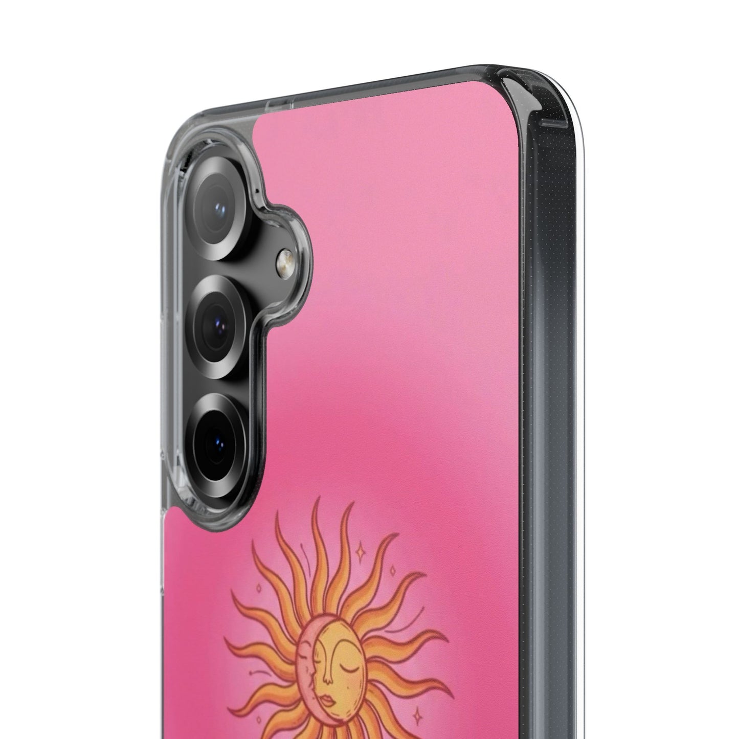 Pink Sun Phone Case — Radiant Sunburst Impact-Resistant Clear Case