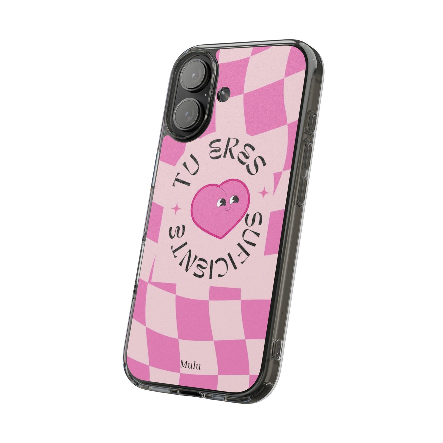 Clear Impact-Resistant Phone Case — Pink Checkerheart “Tu Eres Suficiente” Design