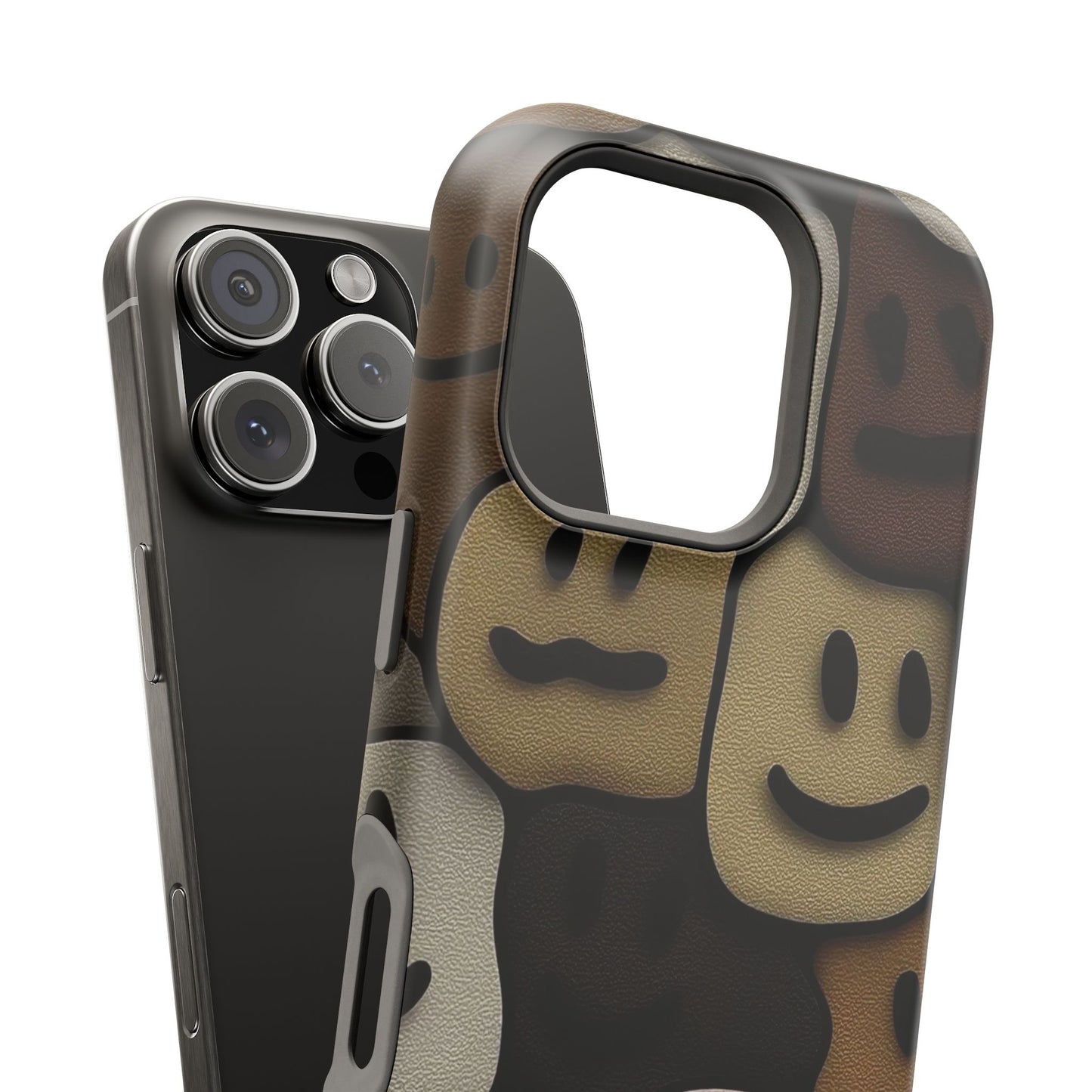 Magnetic Impact-Resistant Case — Brown Smiley Tile Phone Cover