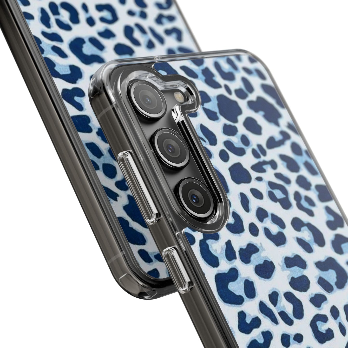 Clear Impact-Resistant Phone Case — Blue Watercolor Leopard Print