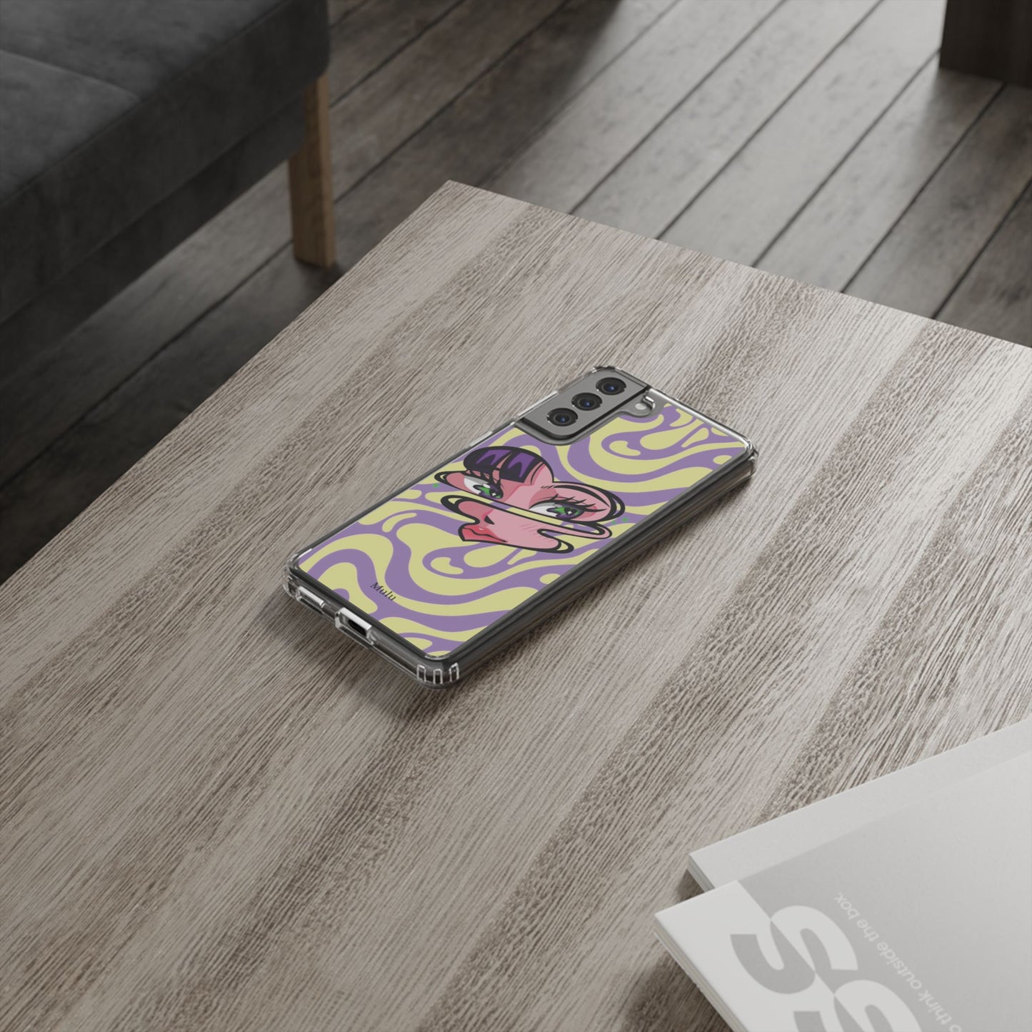 Clear Impact-Resistant Case — Retro Psychedelic Heart Face Design