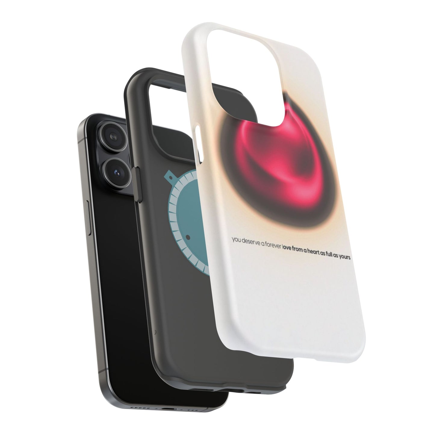 Protective Phone Case — Red Pearl Heart Design with 'You deserve a forever love' Text