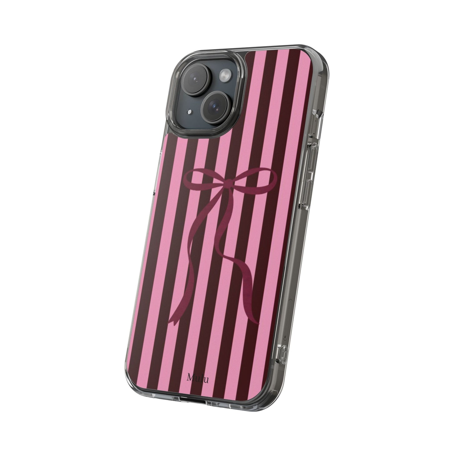 Pink Striped Ribbon Clear Impact-Resistant Phone Case