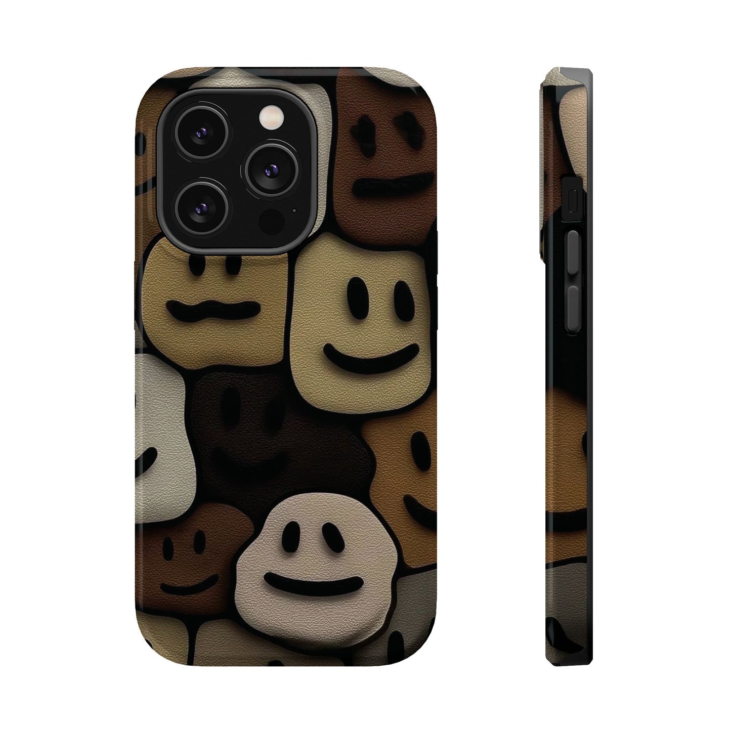 Magnetic Impact-Resistant Case — Brown Smiley Tile Phone Cover