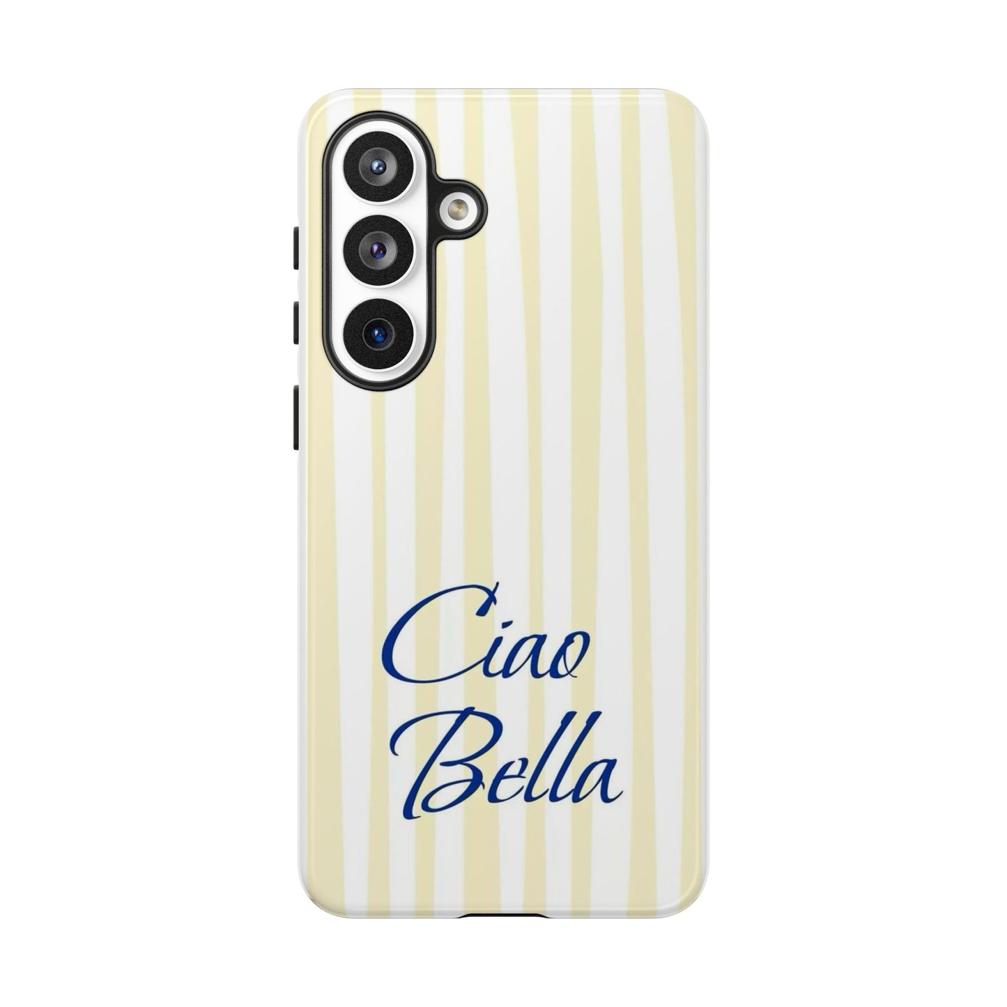 Ciao Bella Phone Case – Striped Elegant Italian Script Protective Cover