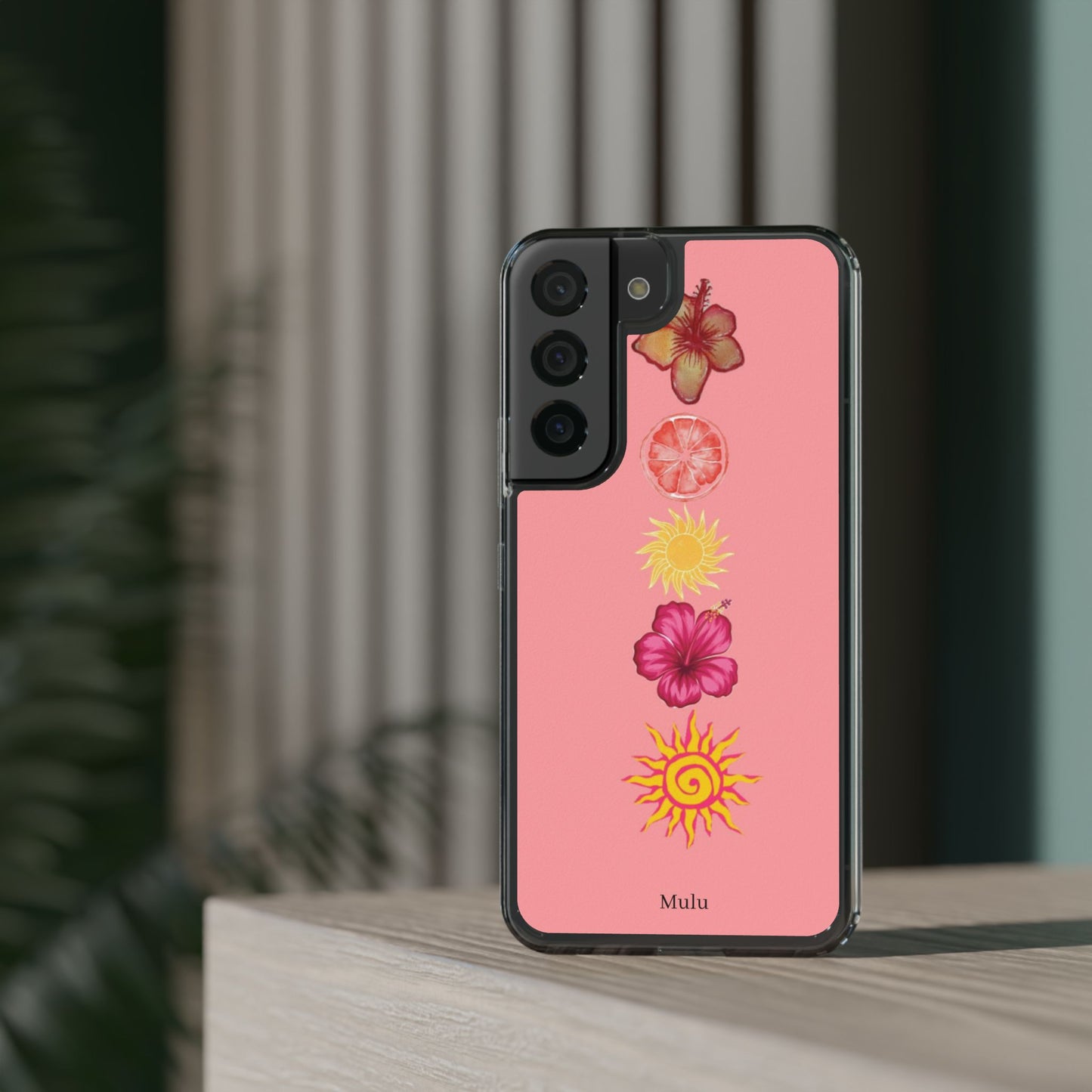 Clear Impact-Resistant Phone Case — Tropical Sun & Hibiscus Floral Design