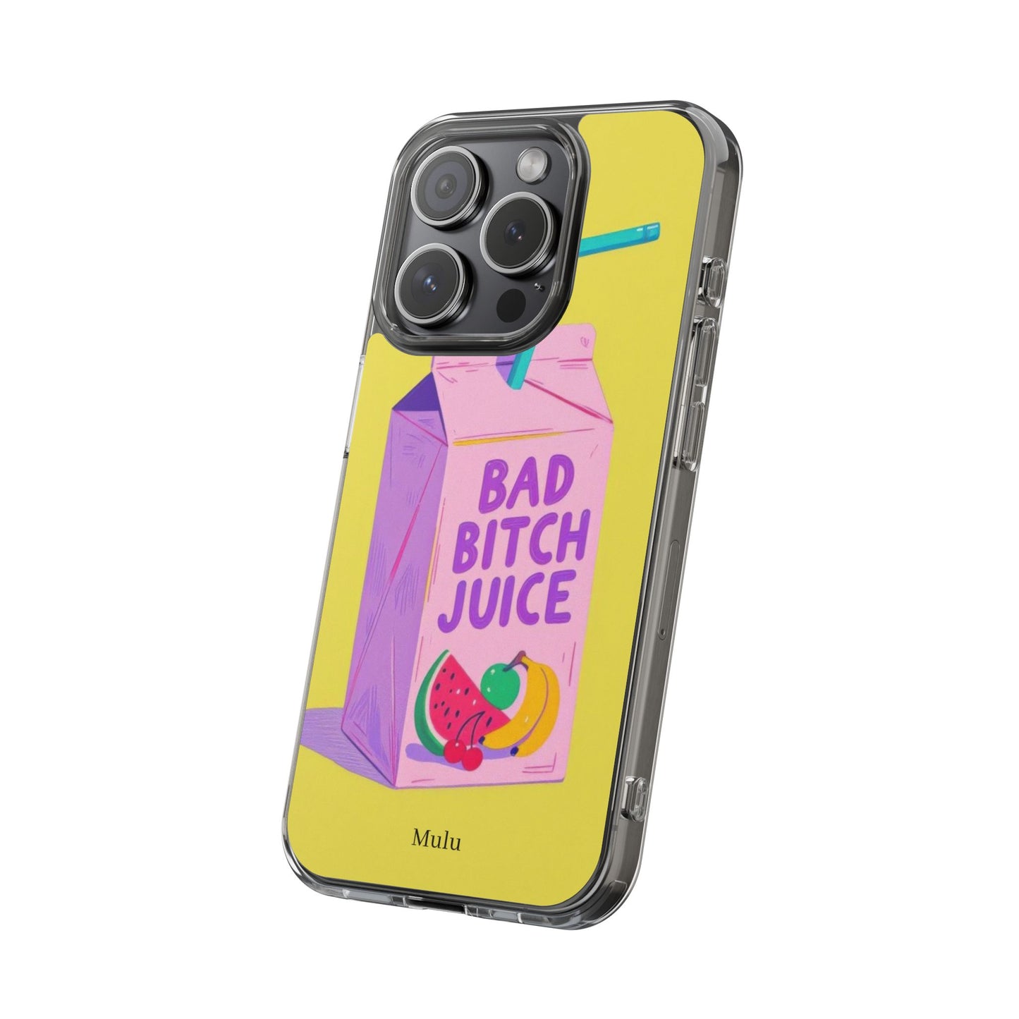 Clear Impact-Resistant Phone Case — "Bad Bitch Juice" Cartoon Juice Box Design