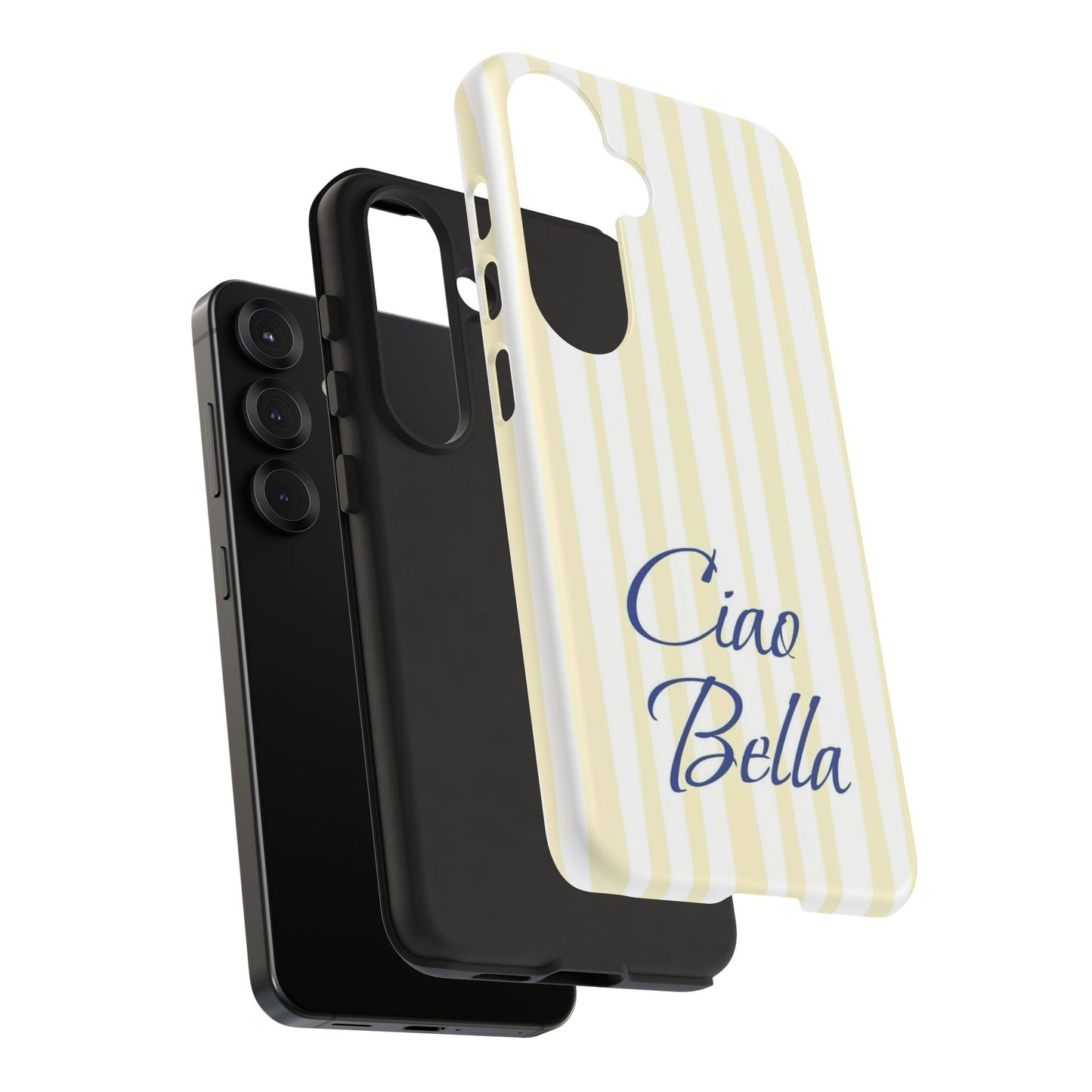 Ciao Bella Phone Case – Striped Elegant Italian Script Protective Cover