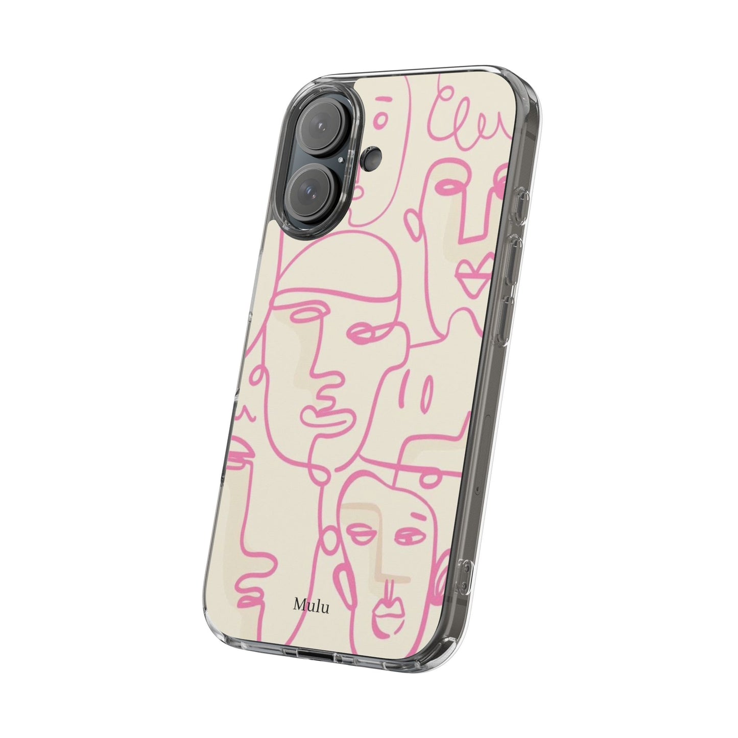 Clear Impact-Resistant Phone Case — Pink Minimalist Line Faces Design