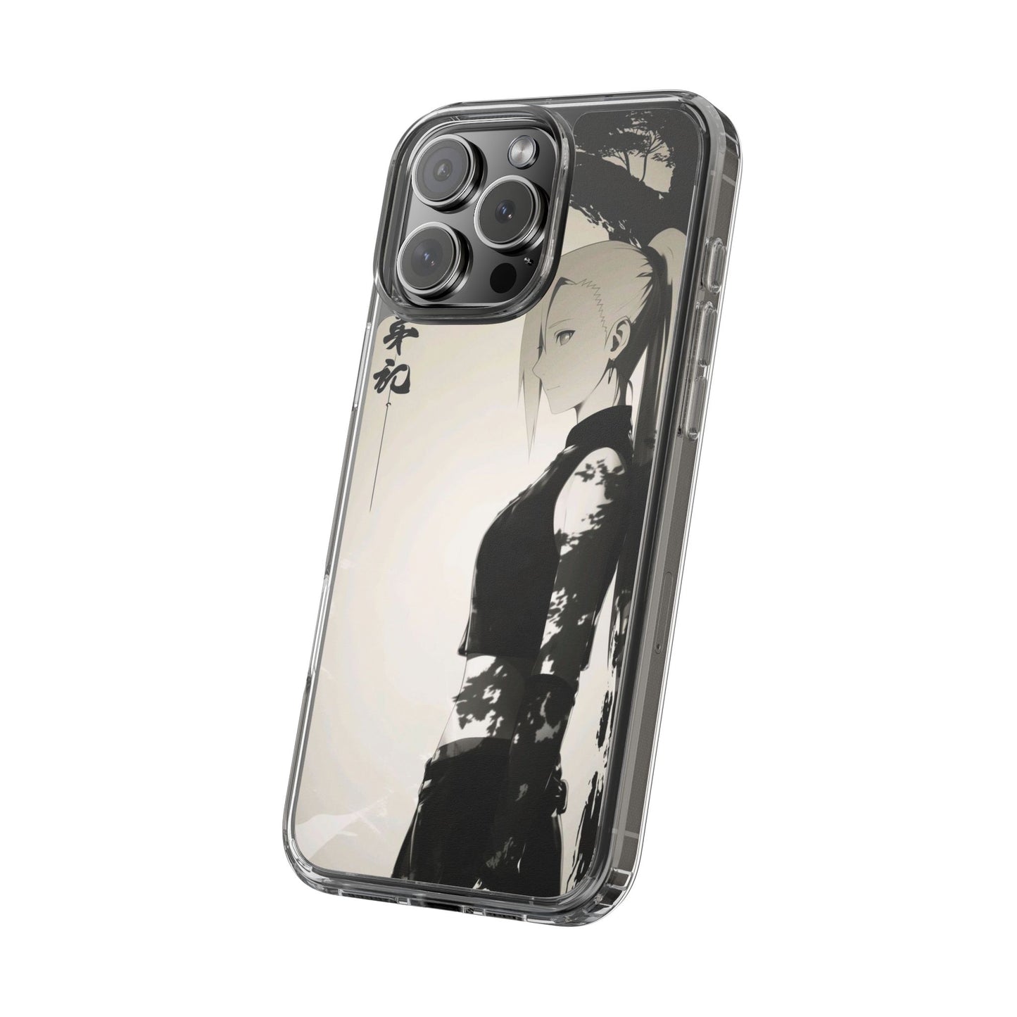 Anime Samurai Clear Phone Case — Monochrome Sumi-E Style