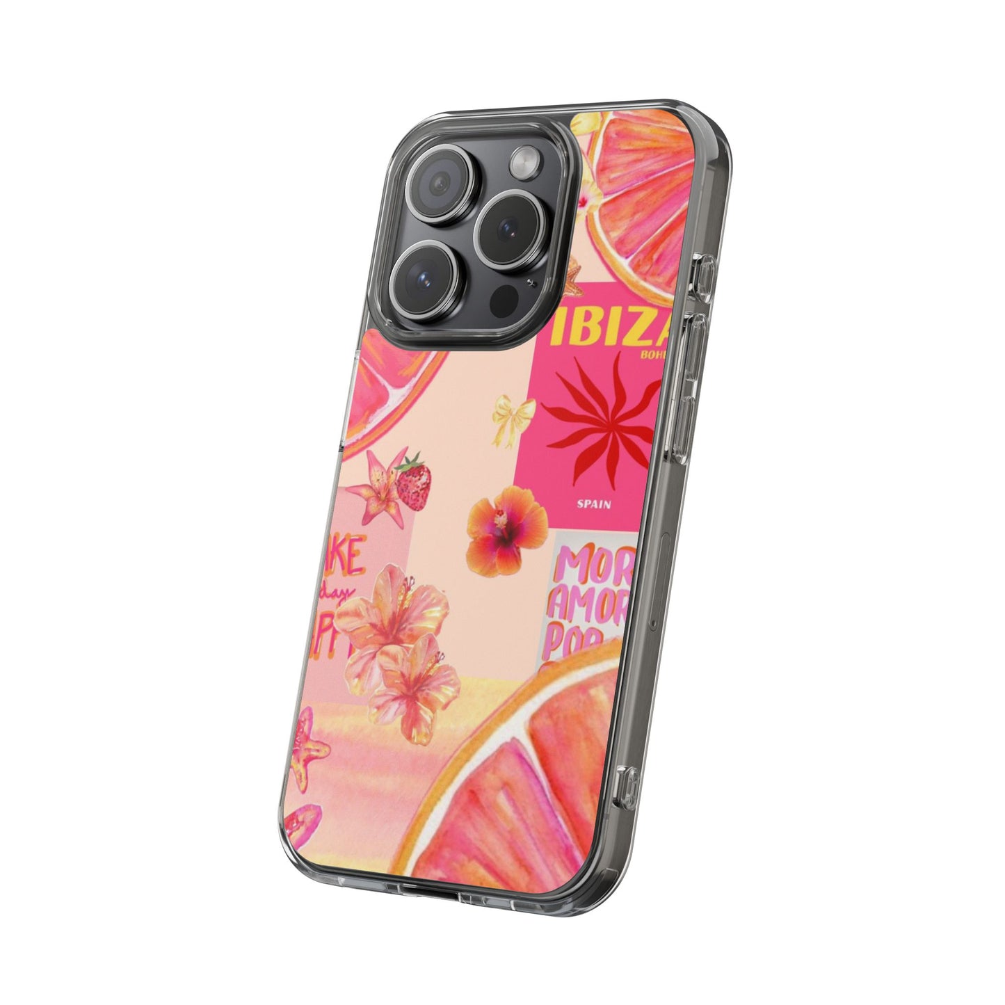 Clear Impact Phone Case — Pink Ibiza Citrus Floral Design