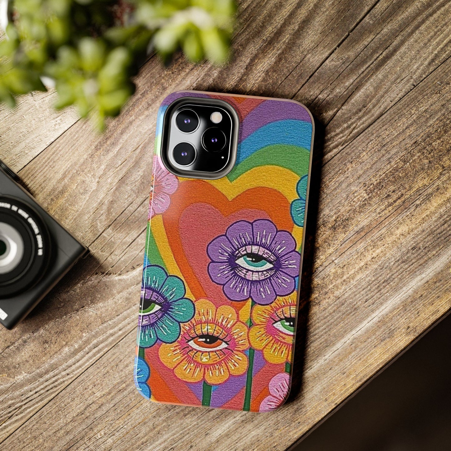Psychedelic Eye Flower Tough Phone Case — Retro Rainbow Protective iPhone Cover