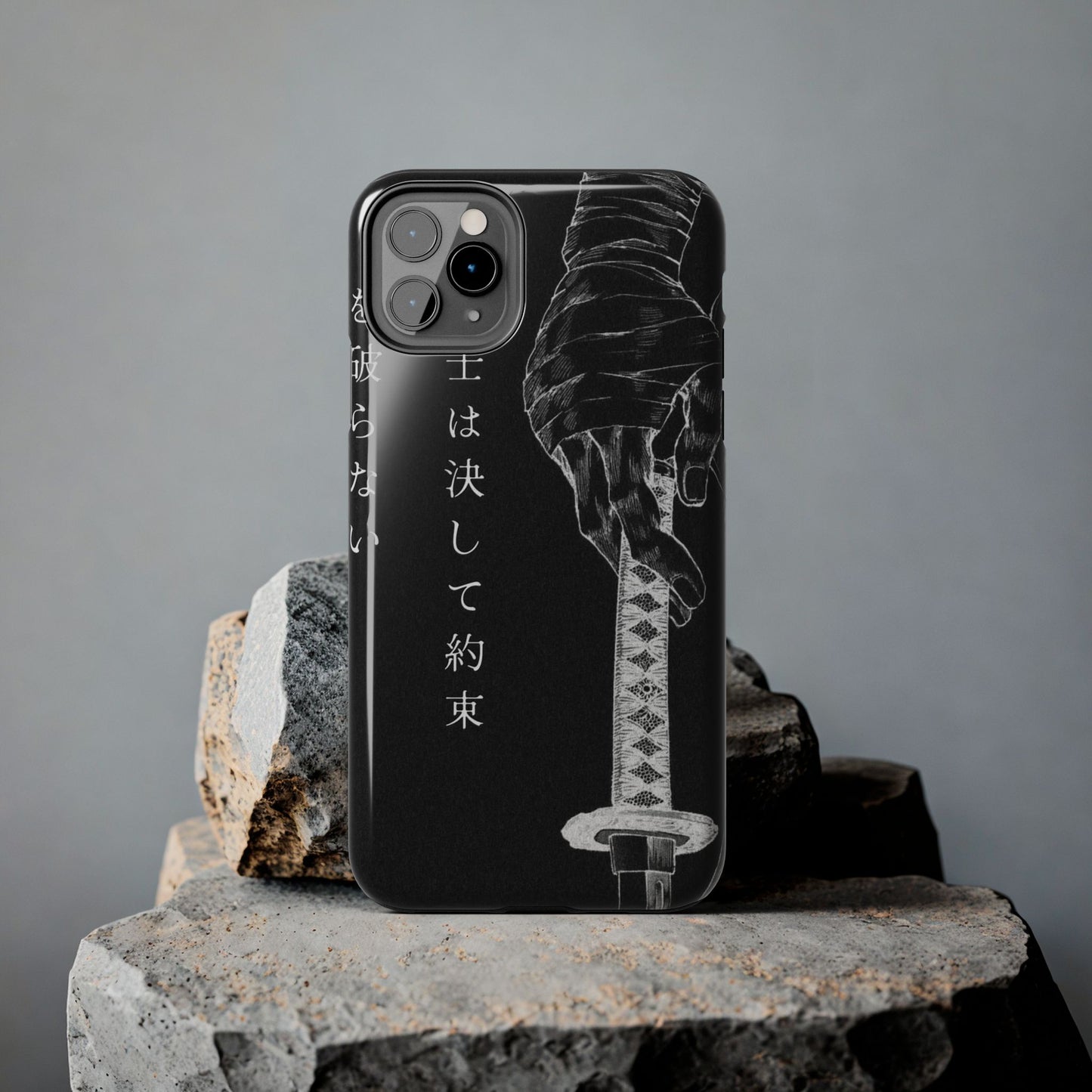Samurai Vow Tough Phone Case — Black Katana Design with Japanese Text