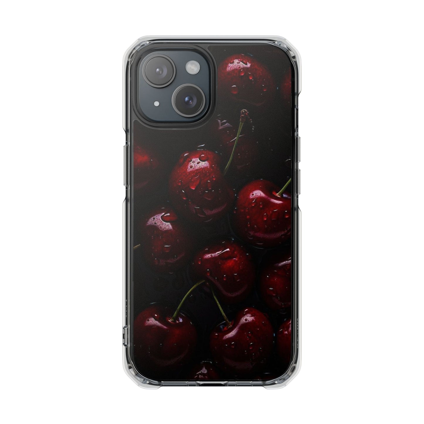 Cherry Pattern Clear Magnetic Phone Case — Dark Red Fruit Design