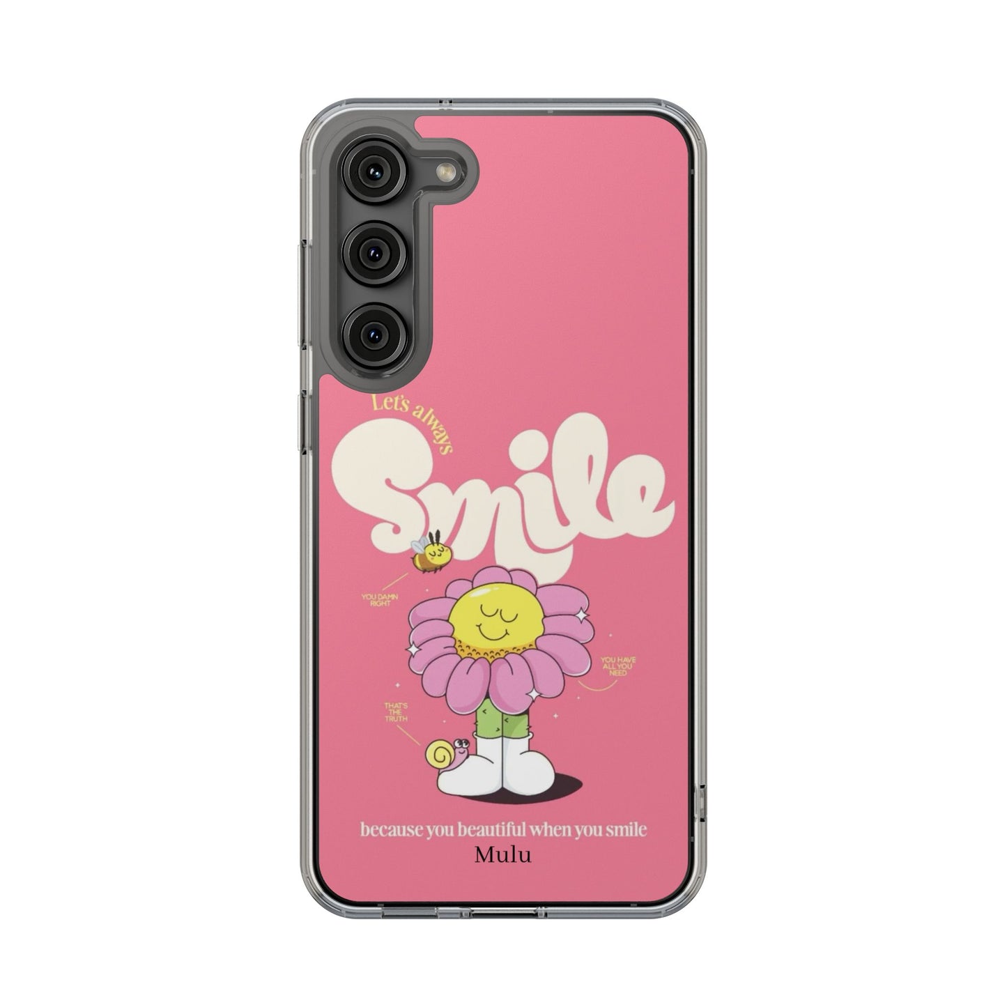 Clear Impact-Resistant Phone Case — Pink 'Smile' Flower Design