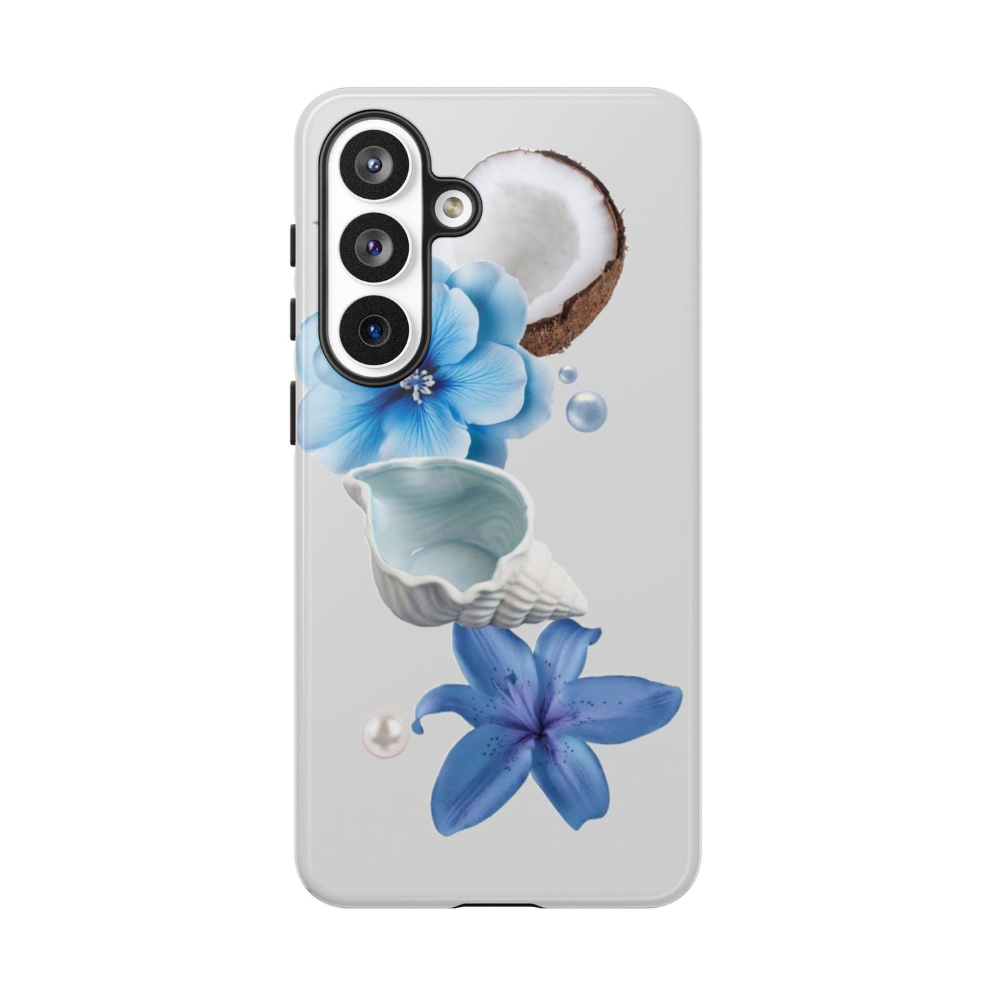 Tropical Blue Floral Phone Case — Coconut, Shell & Starfish Design