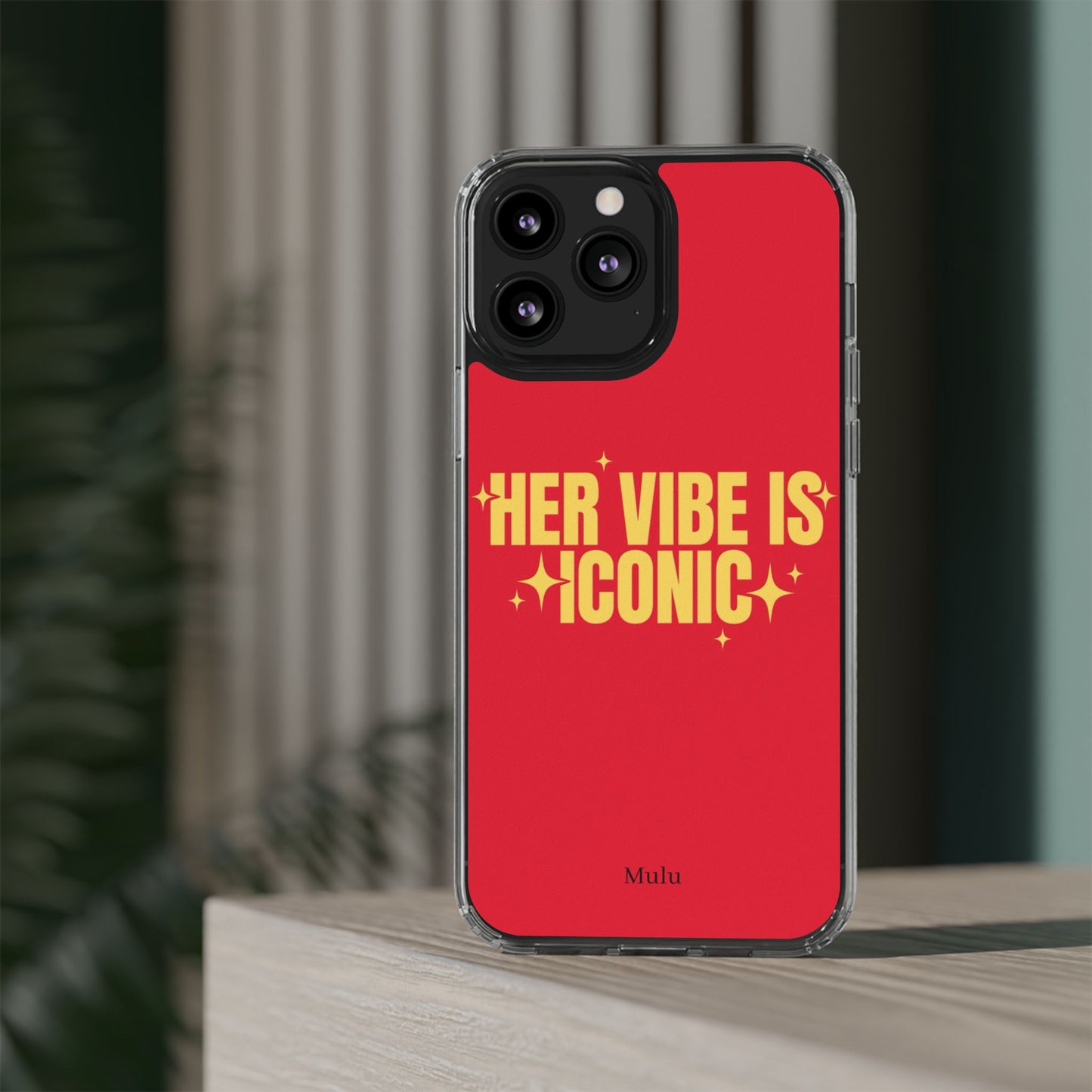 Clear Impact-Resistant Phone Case — "Her Vibe Is Iconic" Red Protective Cover