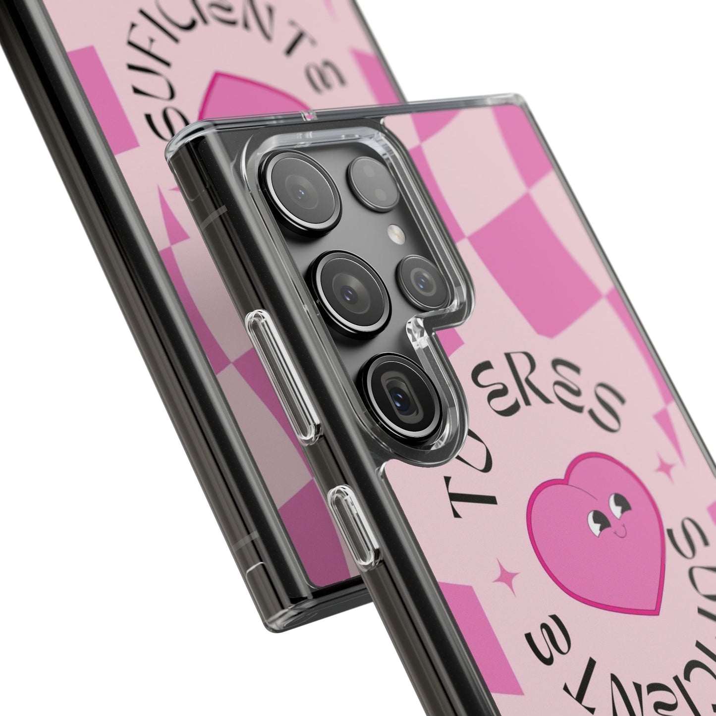 Clear Impact-Resistant Phone Case — Pink Checkerheart “Tu Eres Suficiente” Design