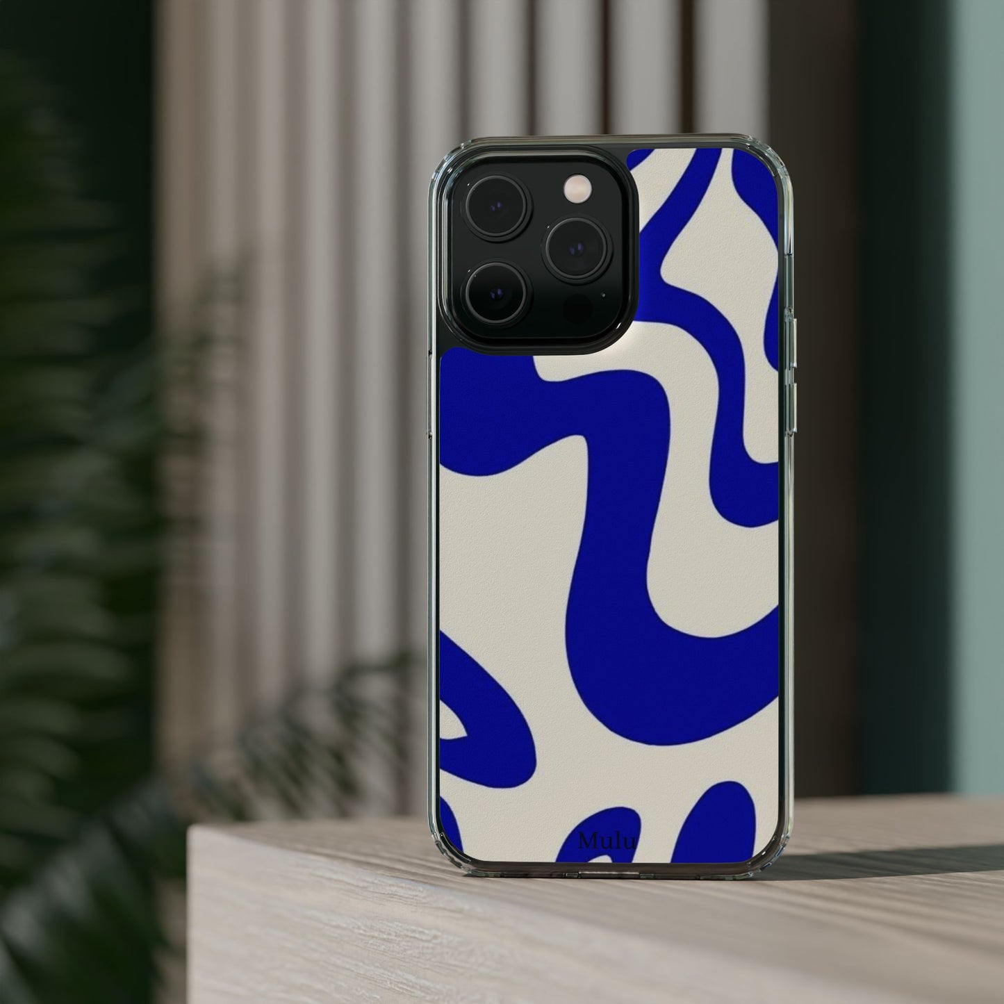 Clear Impact-Resistant Case — Blue Abstract Wavy Pattern