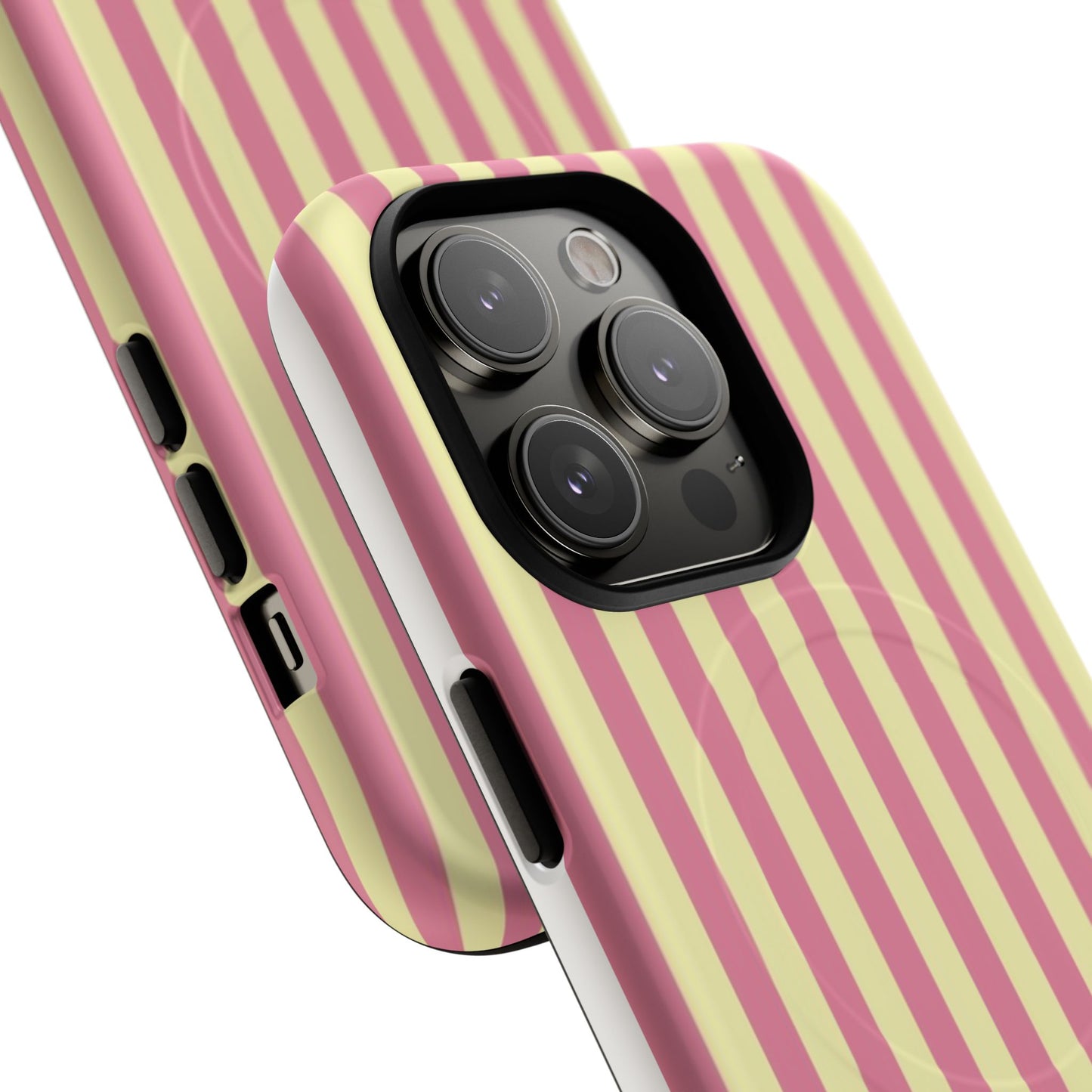 Striped Pink & Yellow Magnetic Tough Phone Case — Retro Pastel Protection