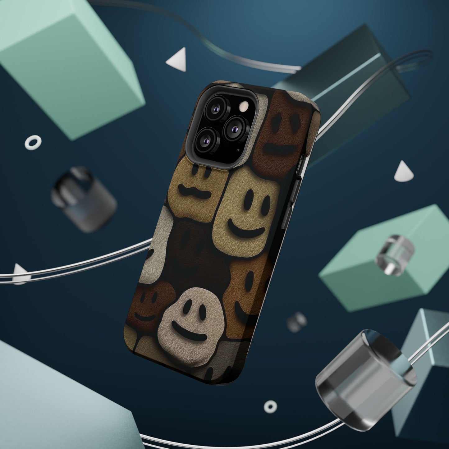 Magnetic Impact-Resistant Case — Brown Smiley Tile Phone Cover