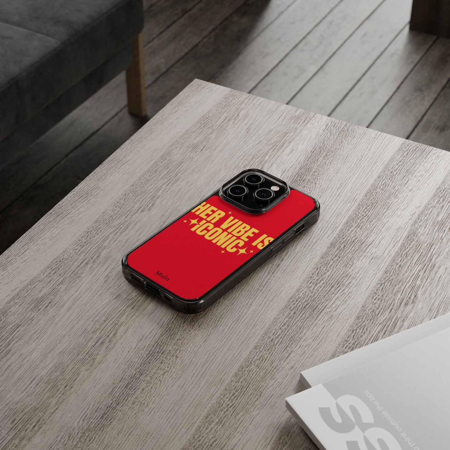 Clear Impact-Resistant Phone Case — "Her Vibe Is Iconic" Red Protective Cover