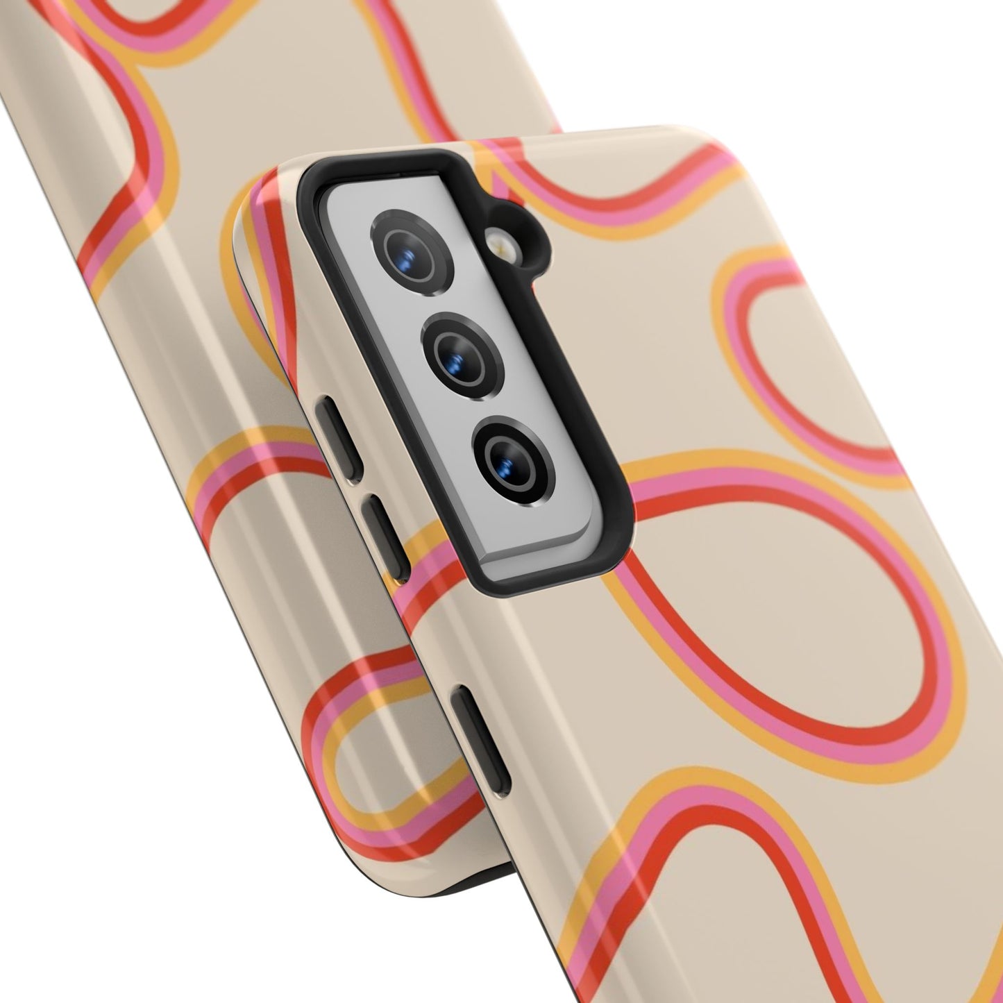 Retro Swirl Tough Phone Case — Beige Pink Orange Abstract Protection