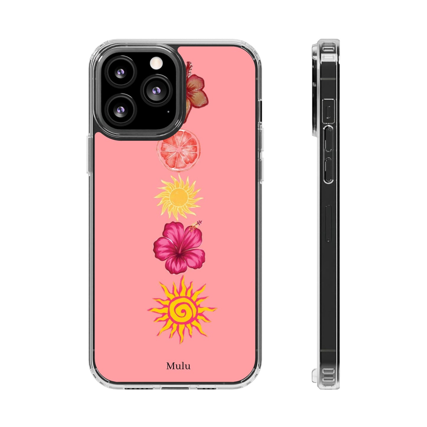 Clear Impact-Resistant Phone Case — Tropical Sun & Hibiscus Floral Design