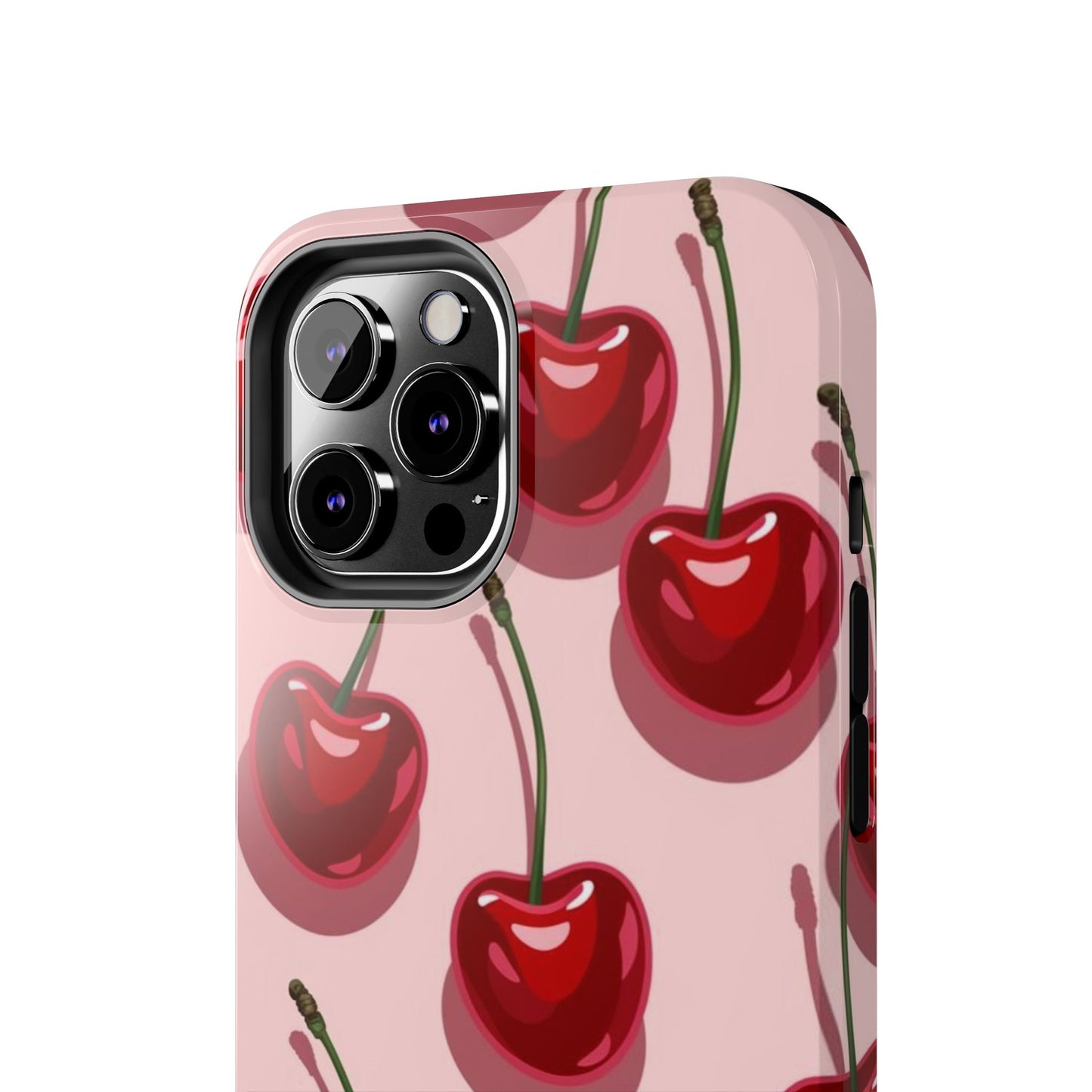 Cherry Pattern Tough Phone Case — Retro Pink Cherry Print Protective Phone Case