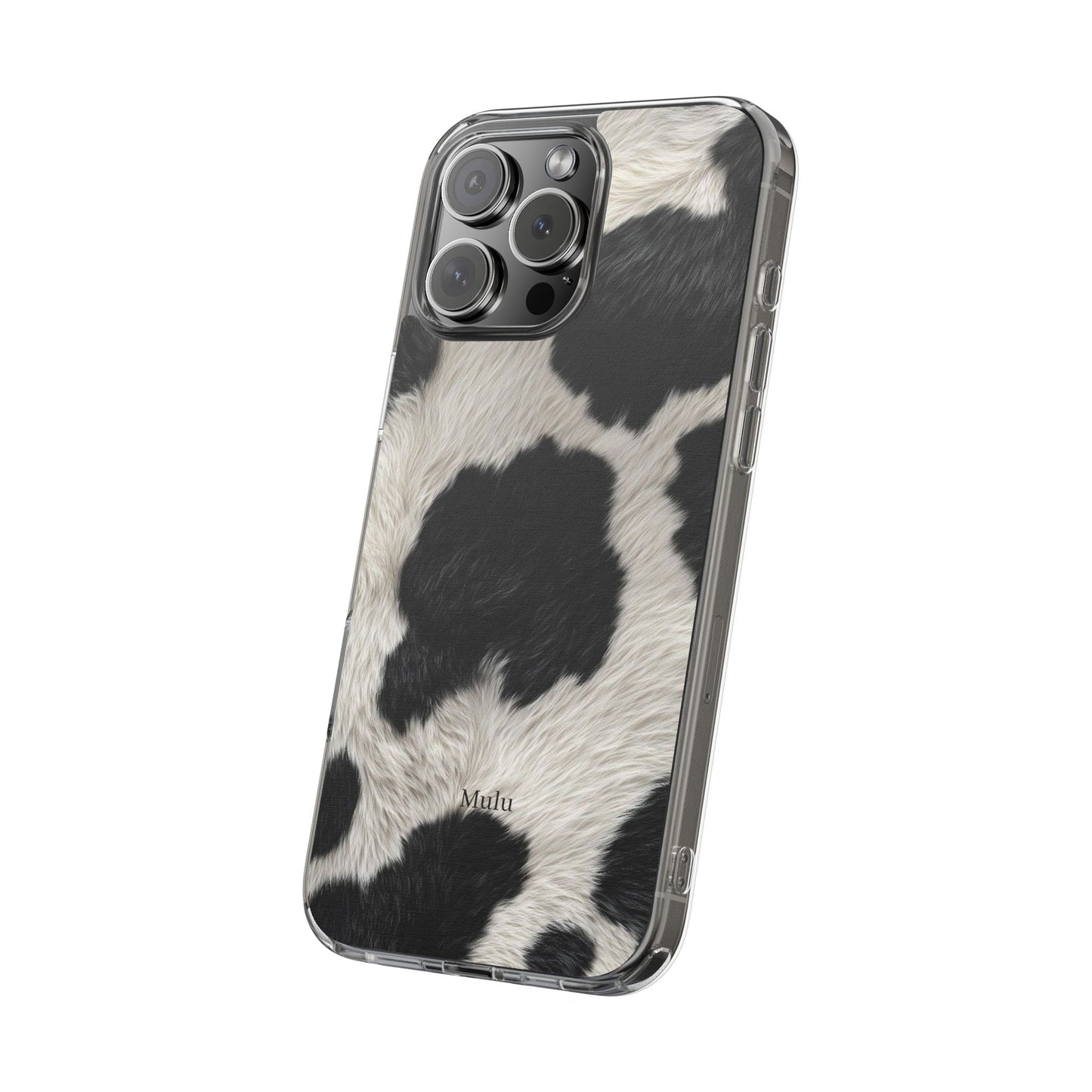 Cow Print Clear Impact Phone Case — Faux Fur Black & White Protection