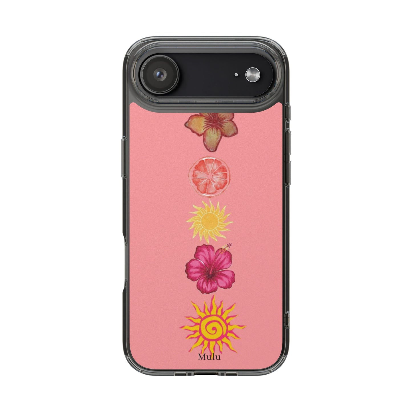 Clear Impact-Resistant Phone Case — Tropical Sun & Hibiscus Floral Design
