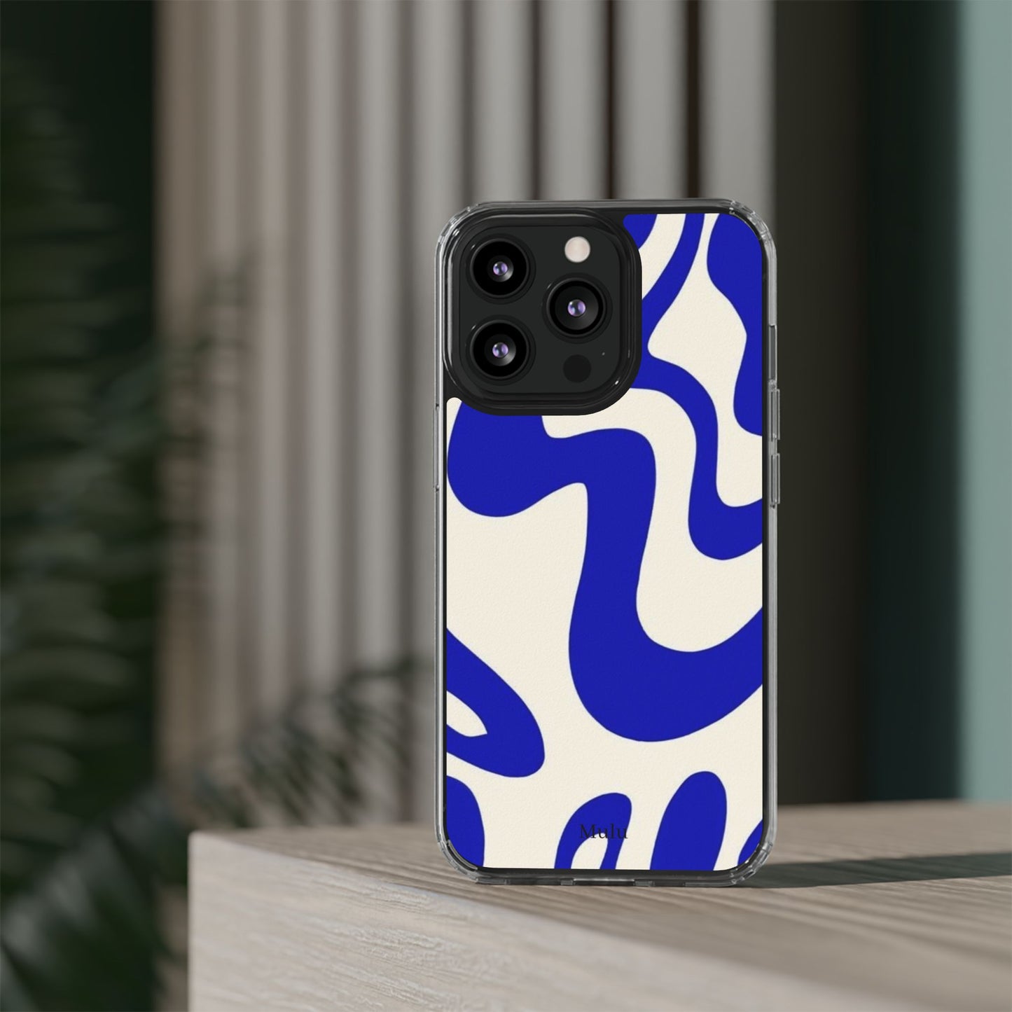 Clear Impact-Resistant Case — Blue Abstract Wavy Pattern