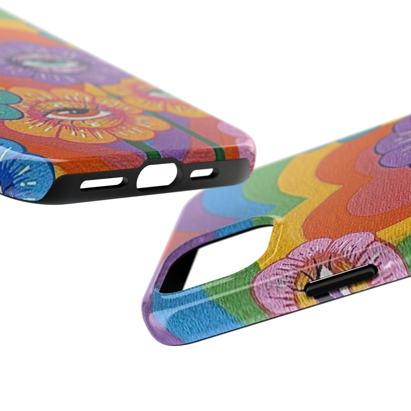 Psychedelic Eye Flower Tough Phone Case — Retro Rainbow Protective iPhone Cover