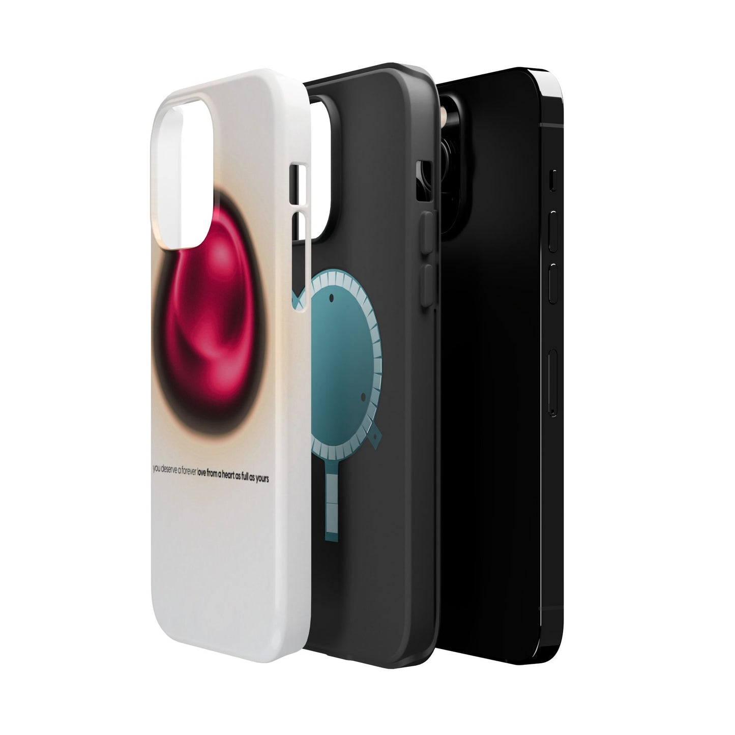 Protective Phone Case — Red Pearl Heart Design with 'You deserve a forever love' Text