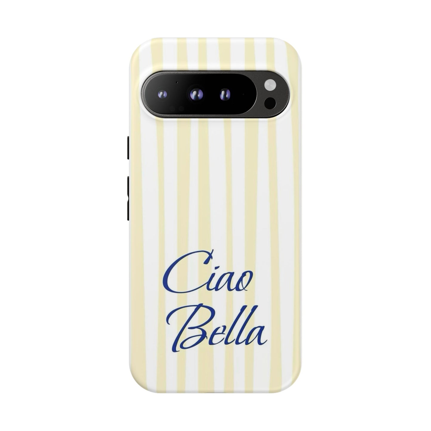 Ciao Bella Phone Case – Striped Elegant Italian Script Protective Cover
