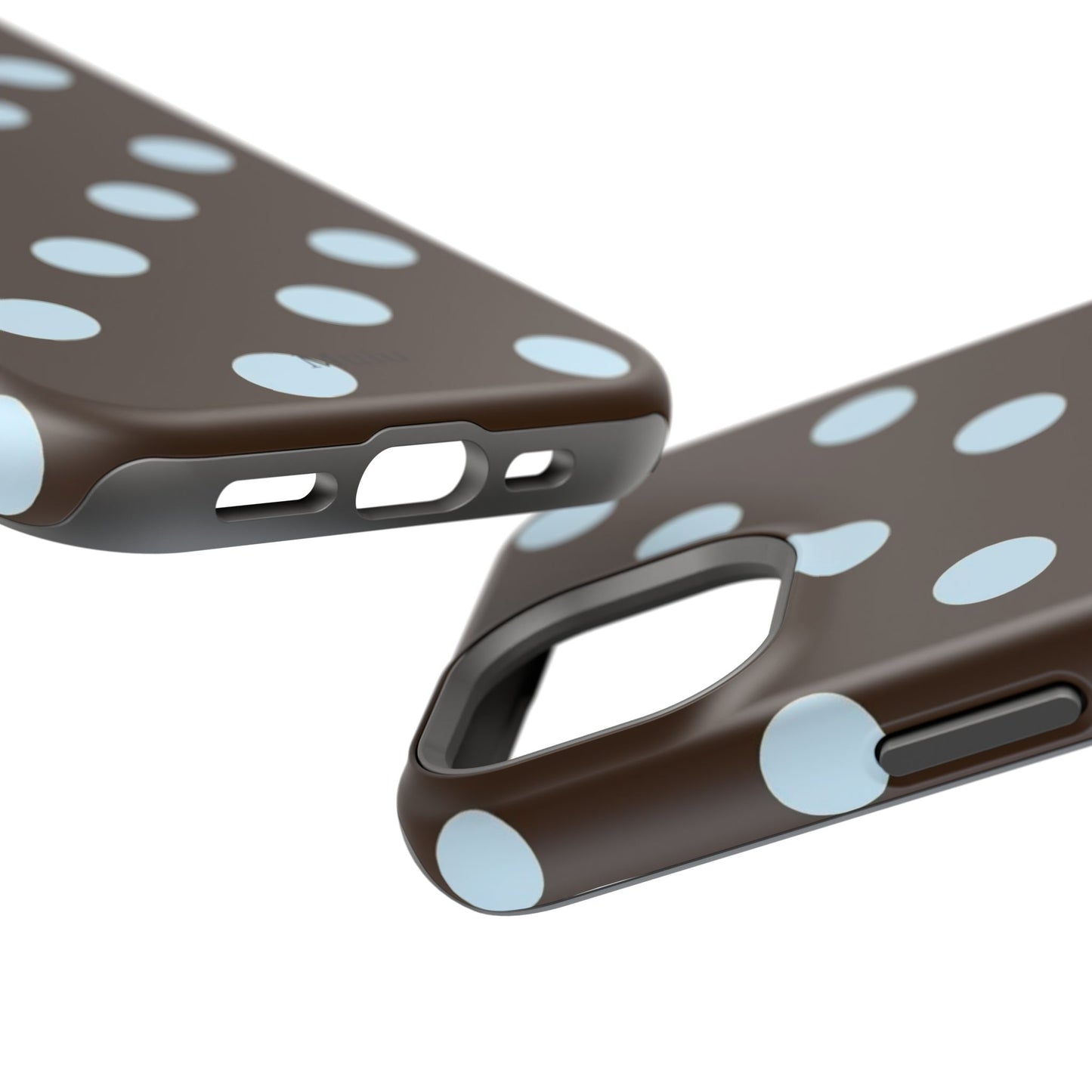 Polka Dot Magnetic Phone Case — Brown with Light Blue Dots, Impact-Resistant