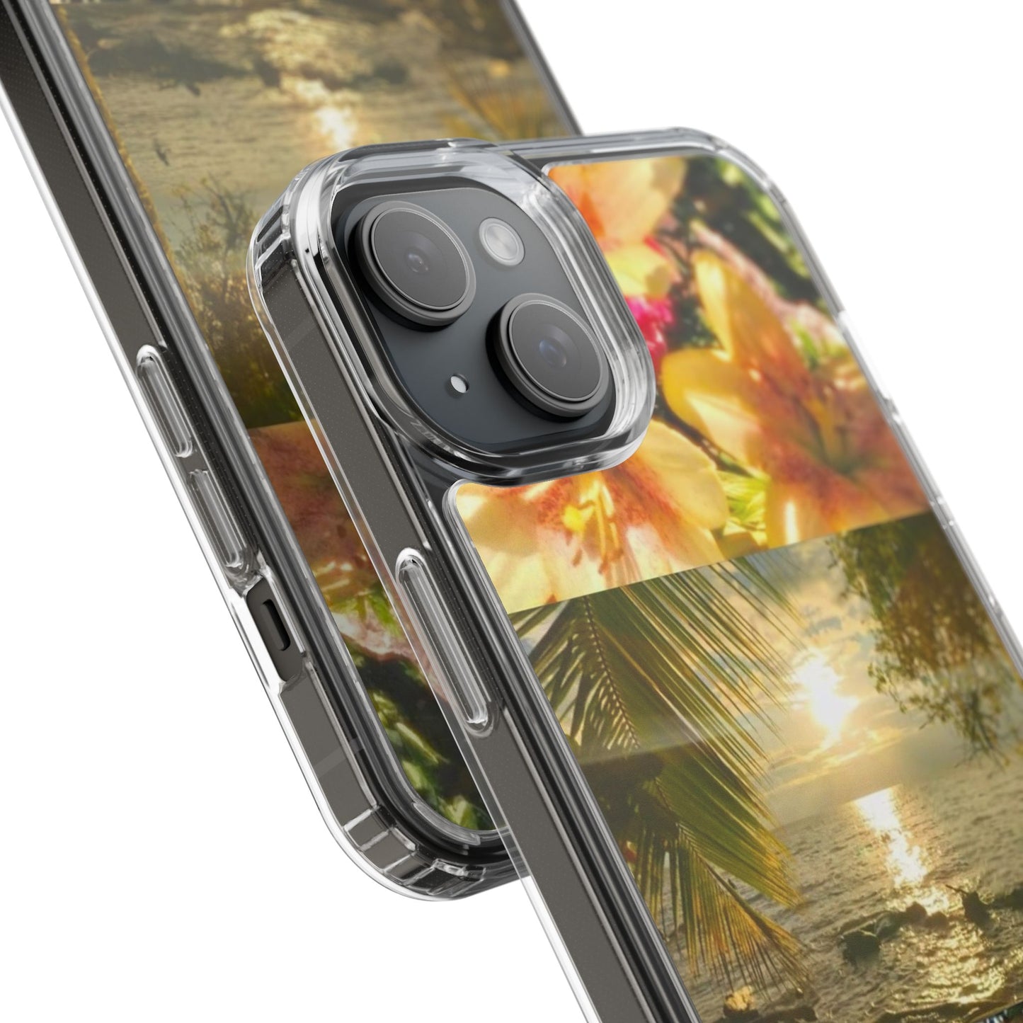 Tropical Sunset Phone Case — Floral Surfboard Clear iPhone Case