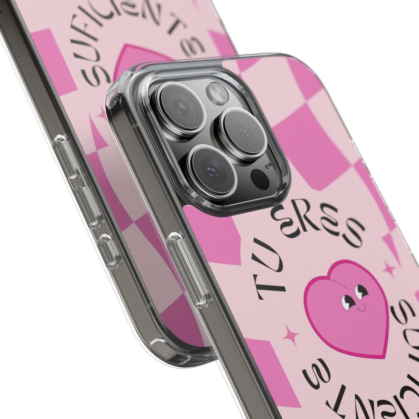 Clear Impact-Resistant Phone Case — Pink Checkerheart “Tu Eres Suficiente” Design