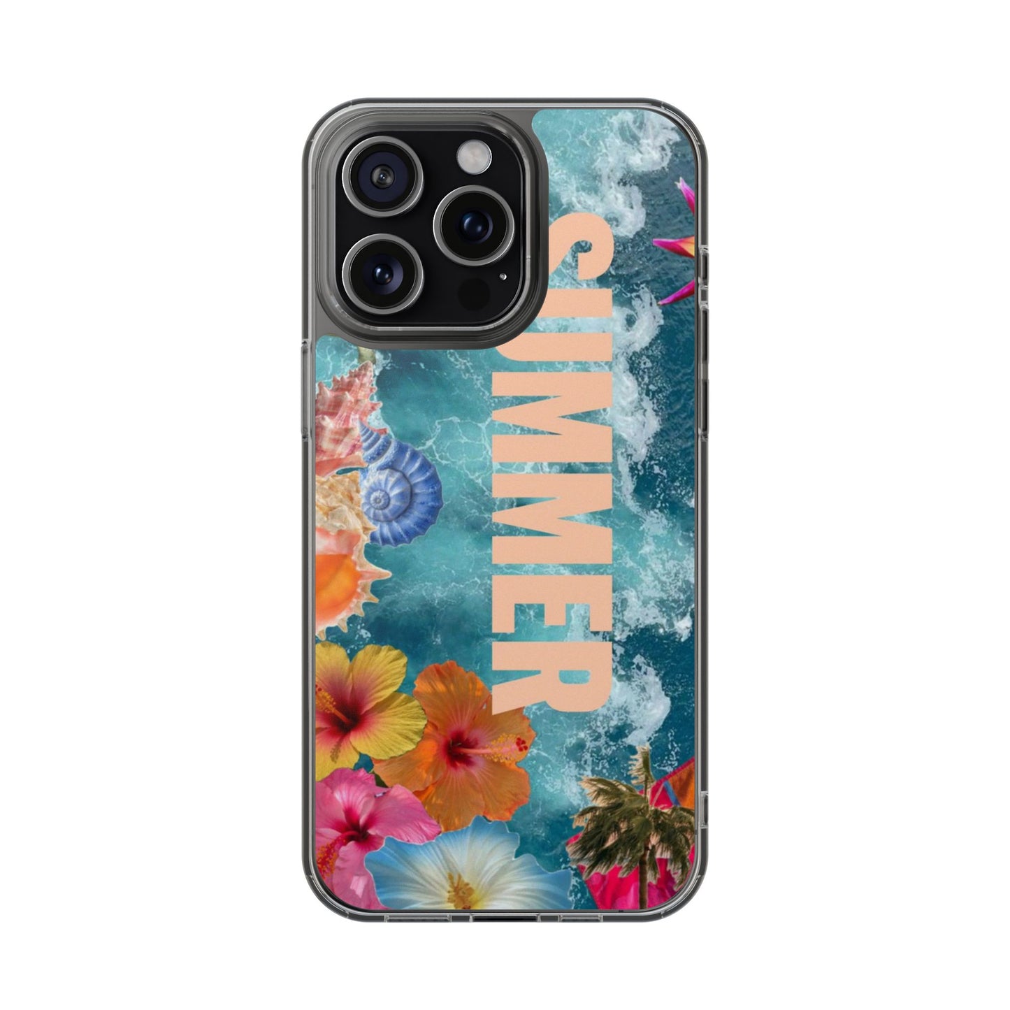 Summer Floral Clear Impact Phone Case — "SUMMER" Tropical Hibiscus Design