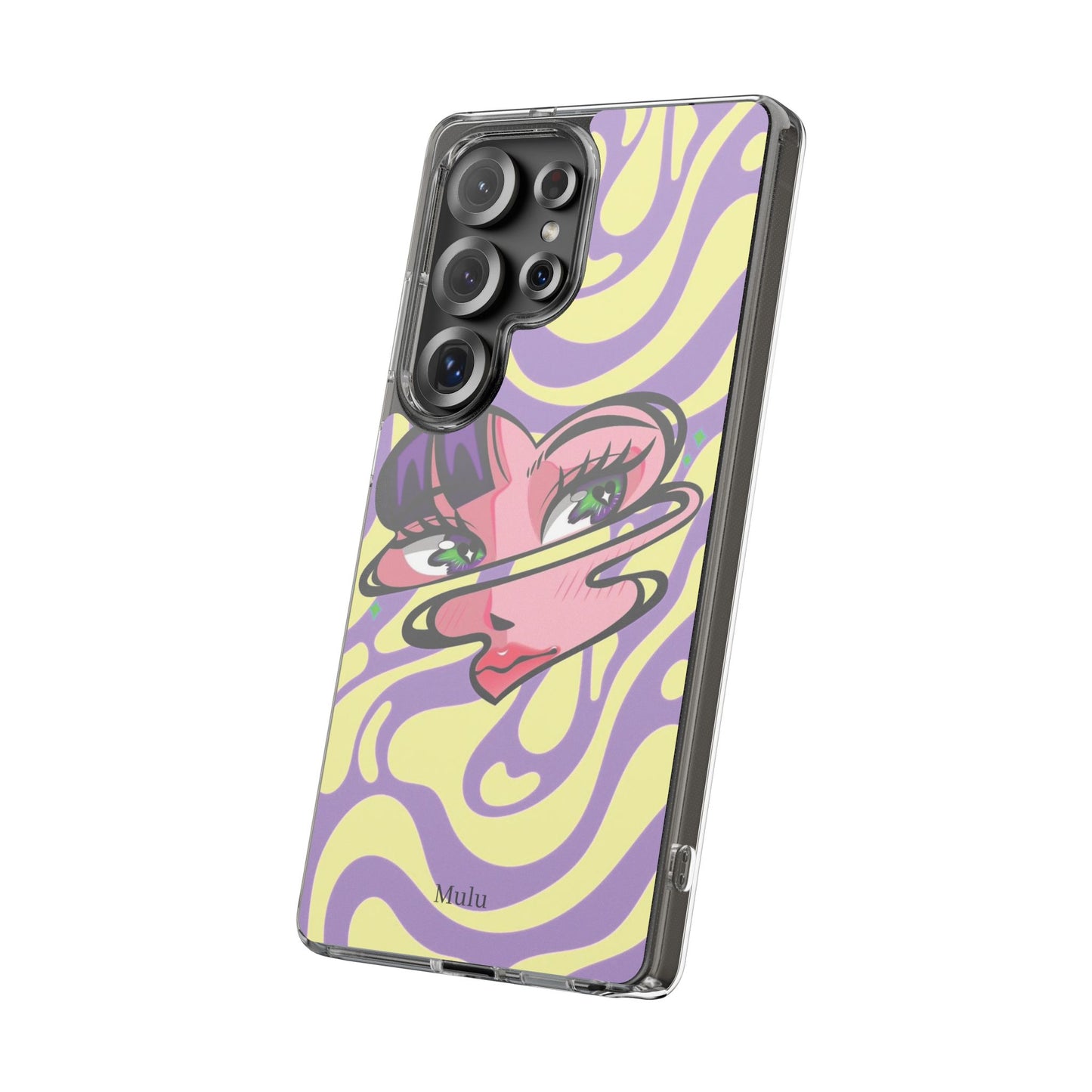 Clear Impact-Resistant Case — Retro Psychedelic Heart Face Design