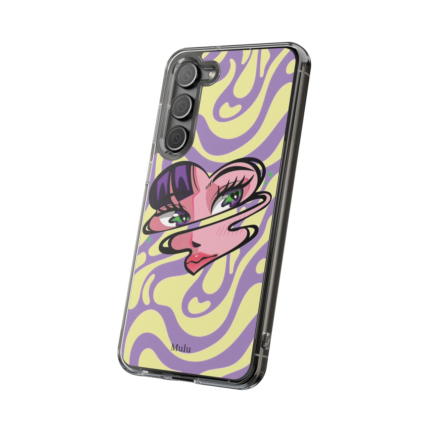 Clear Impact-Resistant Case — Retro Psychedelic Heart Face Design