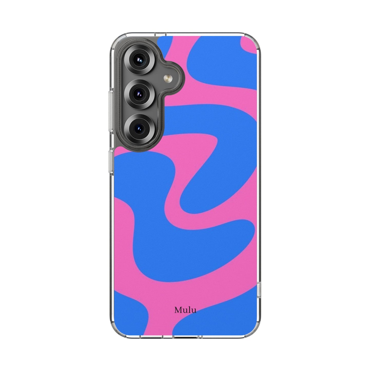Clear Impact-Resistant Phone Case — Retro Blue & Pink Abstract Swirl