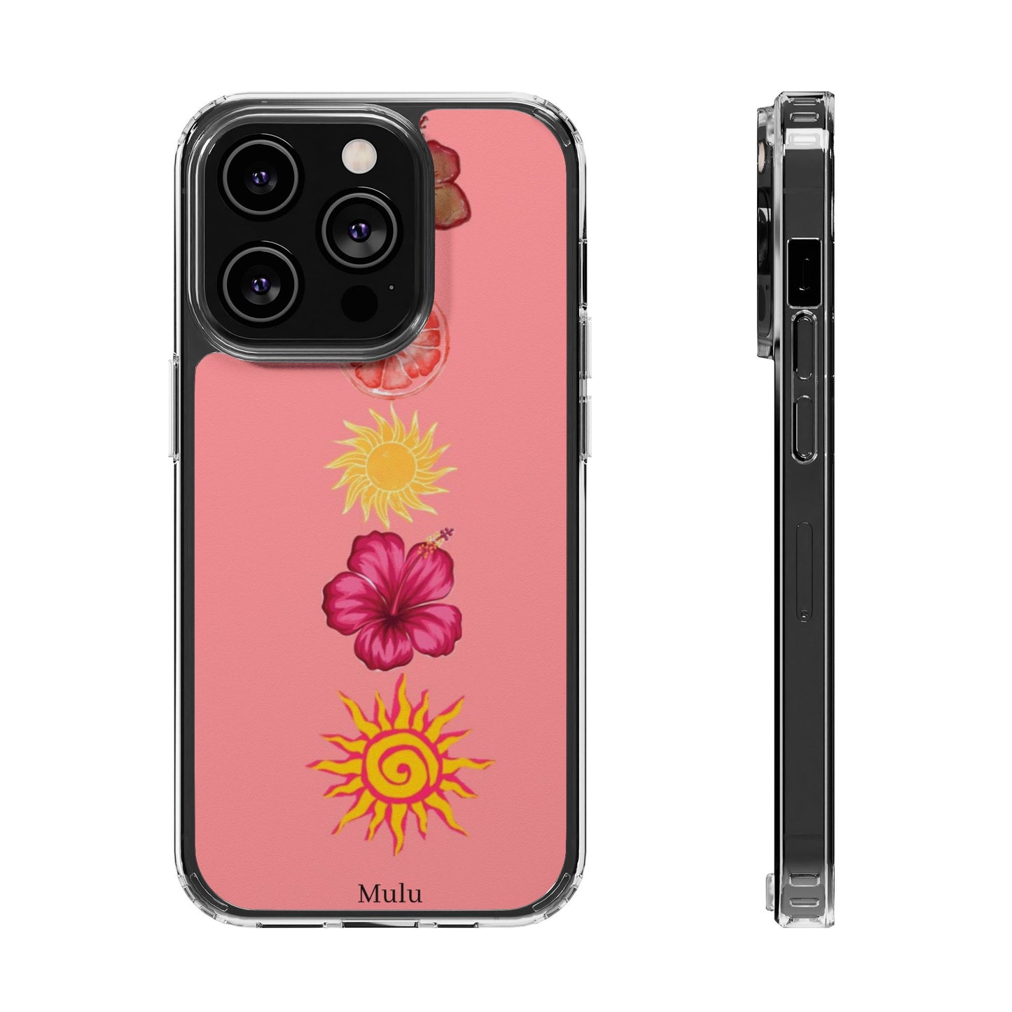 Clear Impact-Resistant Phone Case — Tropical Sun & Hibiscus Floral Design