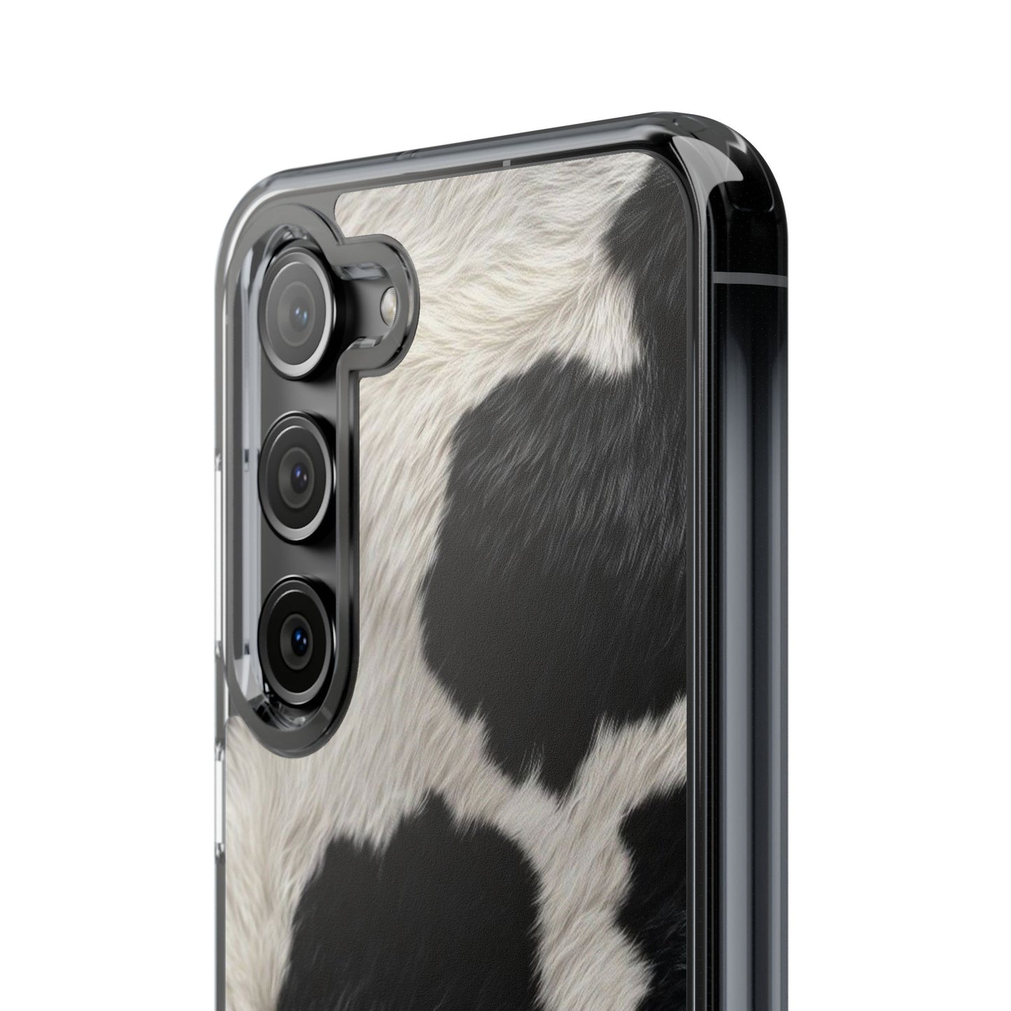 Cow Print Clear Impact Phone Case — Faux Fur Black & White Protection