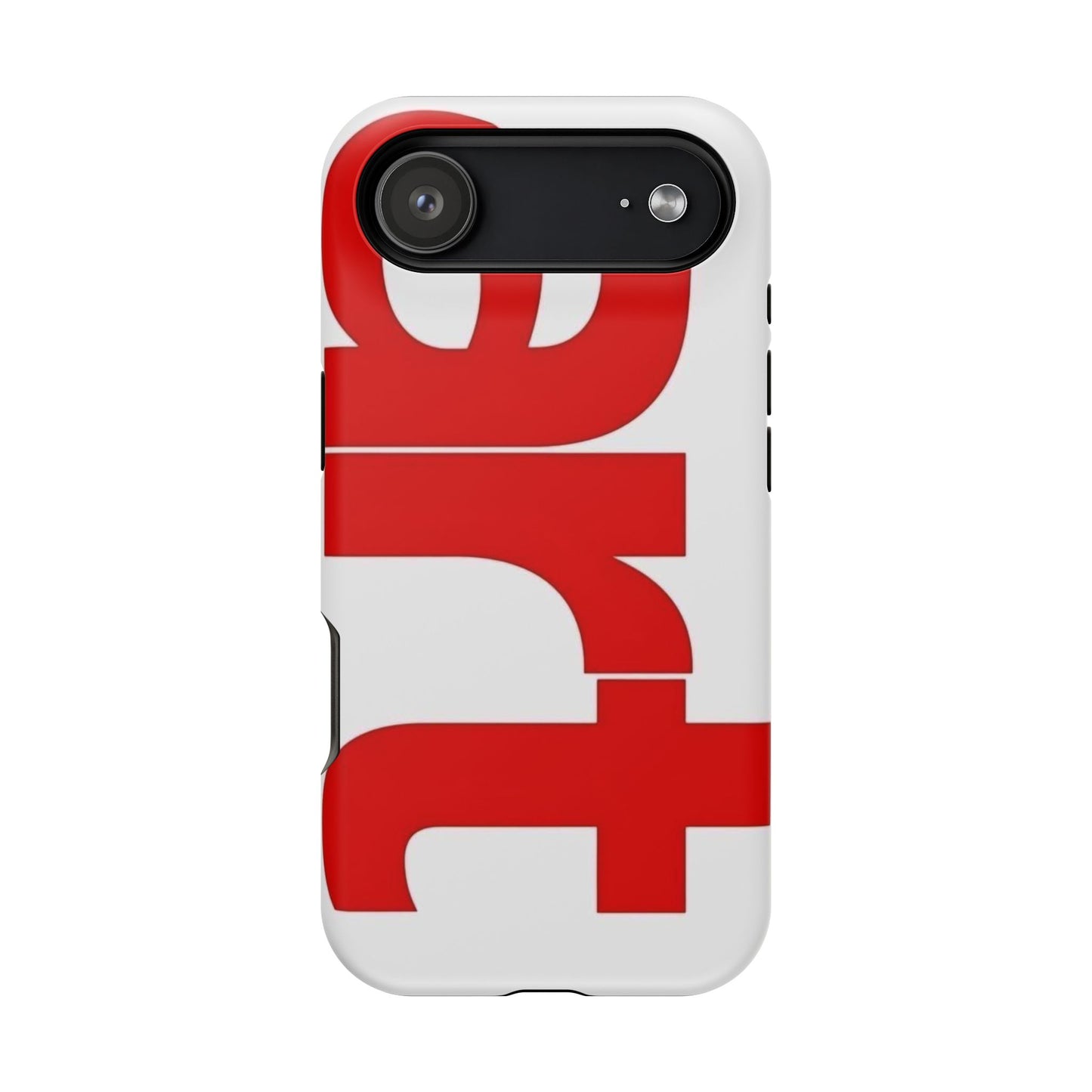 Magnetic Impact-Resistant Phone Case — Bold Red Typographic Design