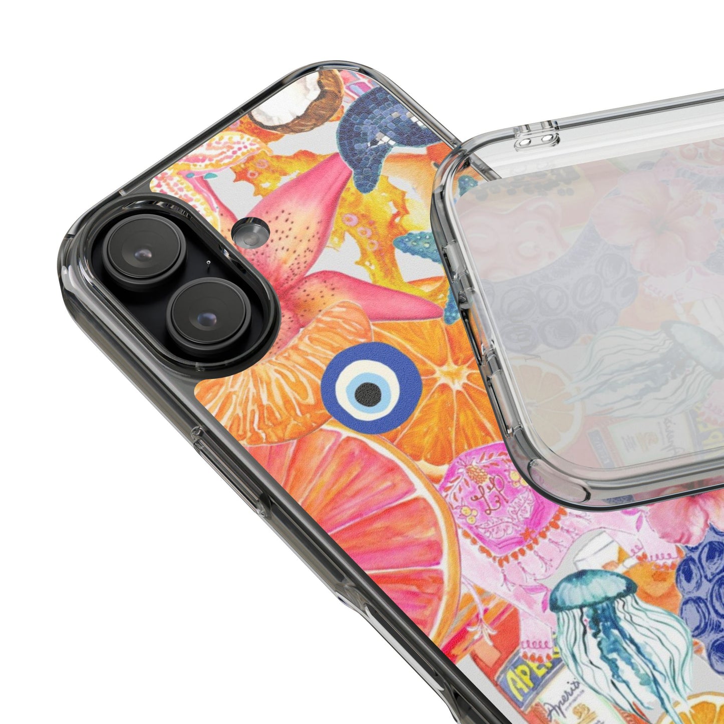 Clear Impact-Resistant Phone Case — Colorful Tropical Collage Design